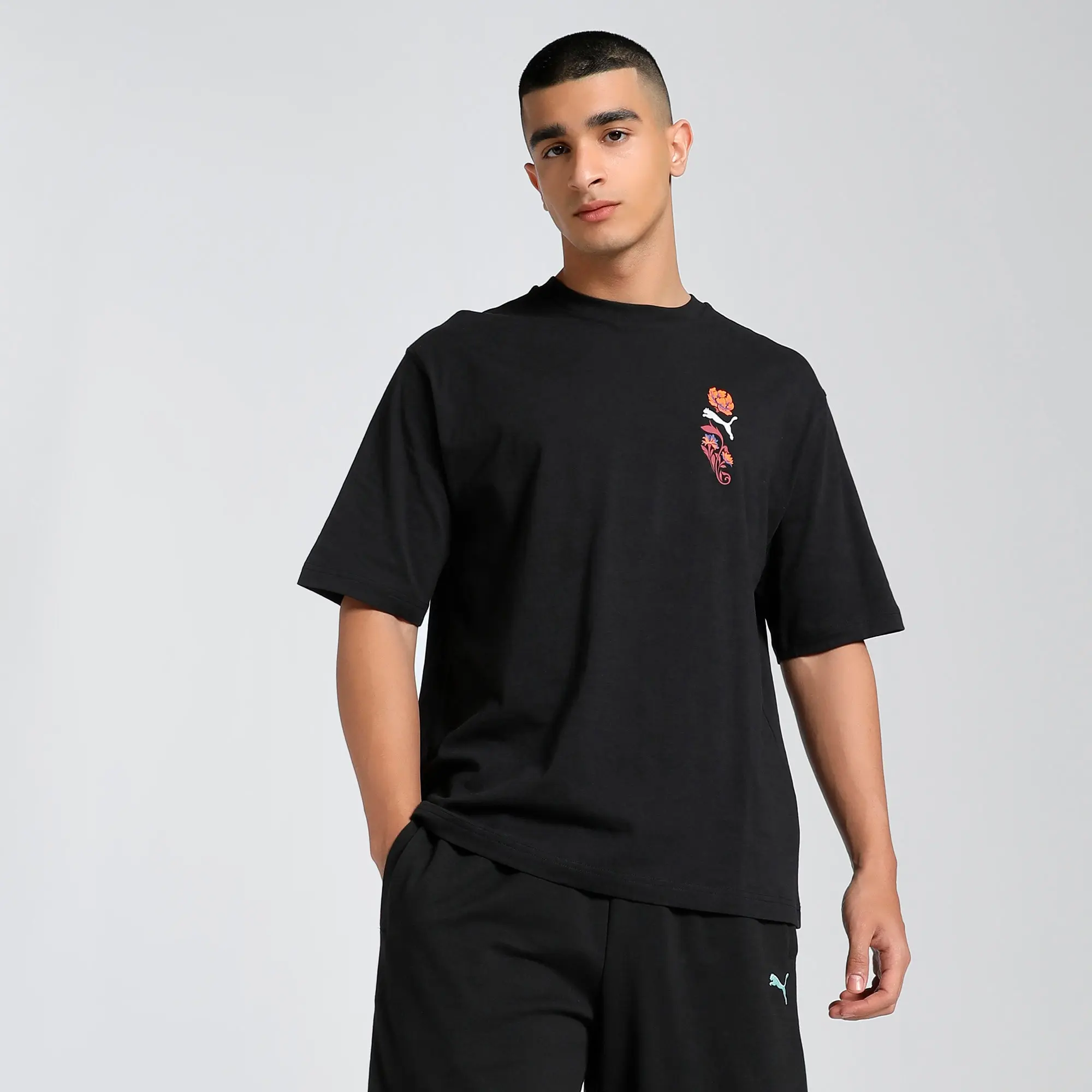 PUMA Floral Sport Graphic Boxy T-Shirt Men, Black, size Large