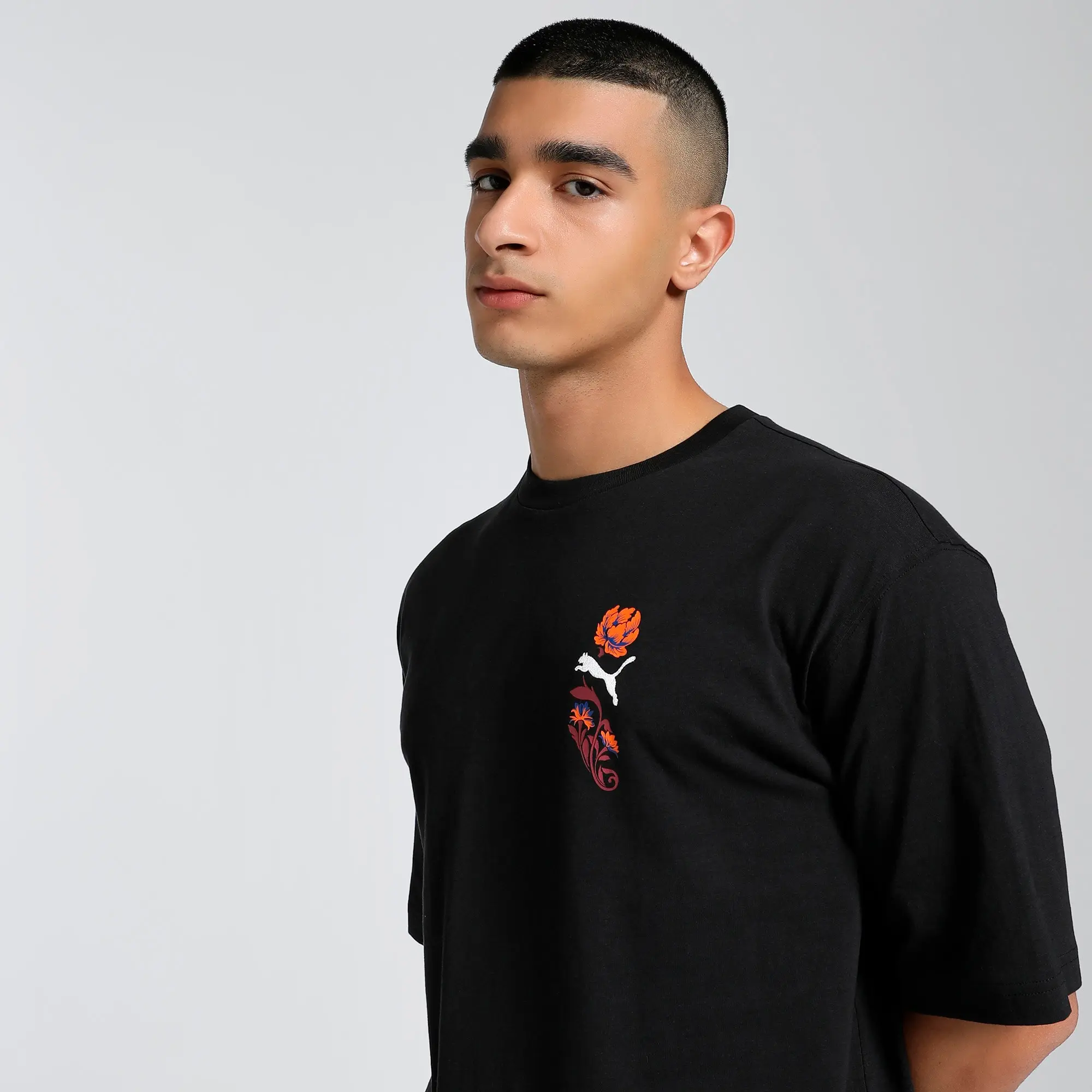 PUMA Floral Sport Graphic Boxy T-Shirt Men, Black, size Large