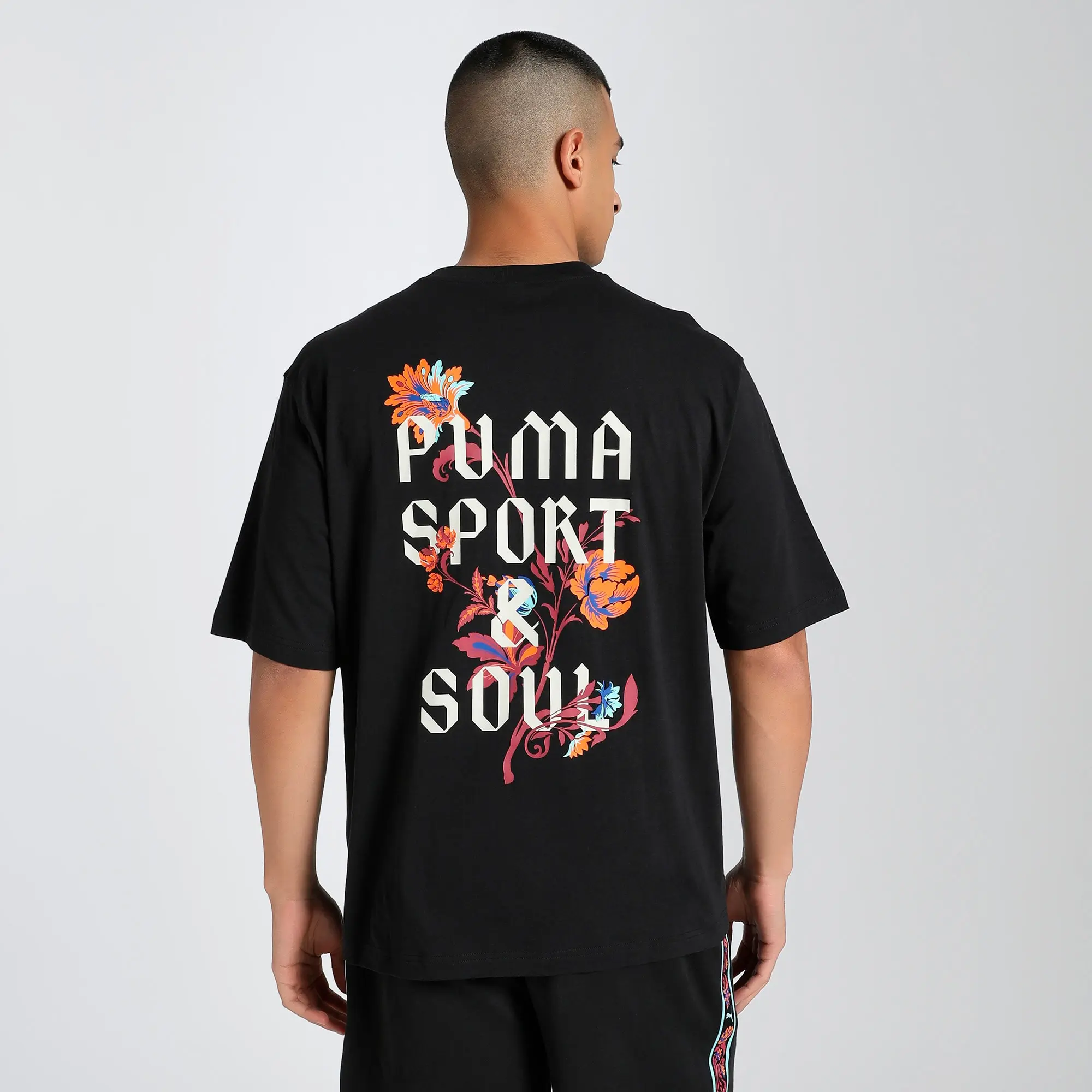 PUMA Floral Sport Graphic Boxy T-Shirt Men, Black, size Large