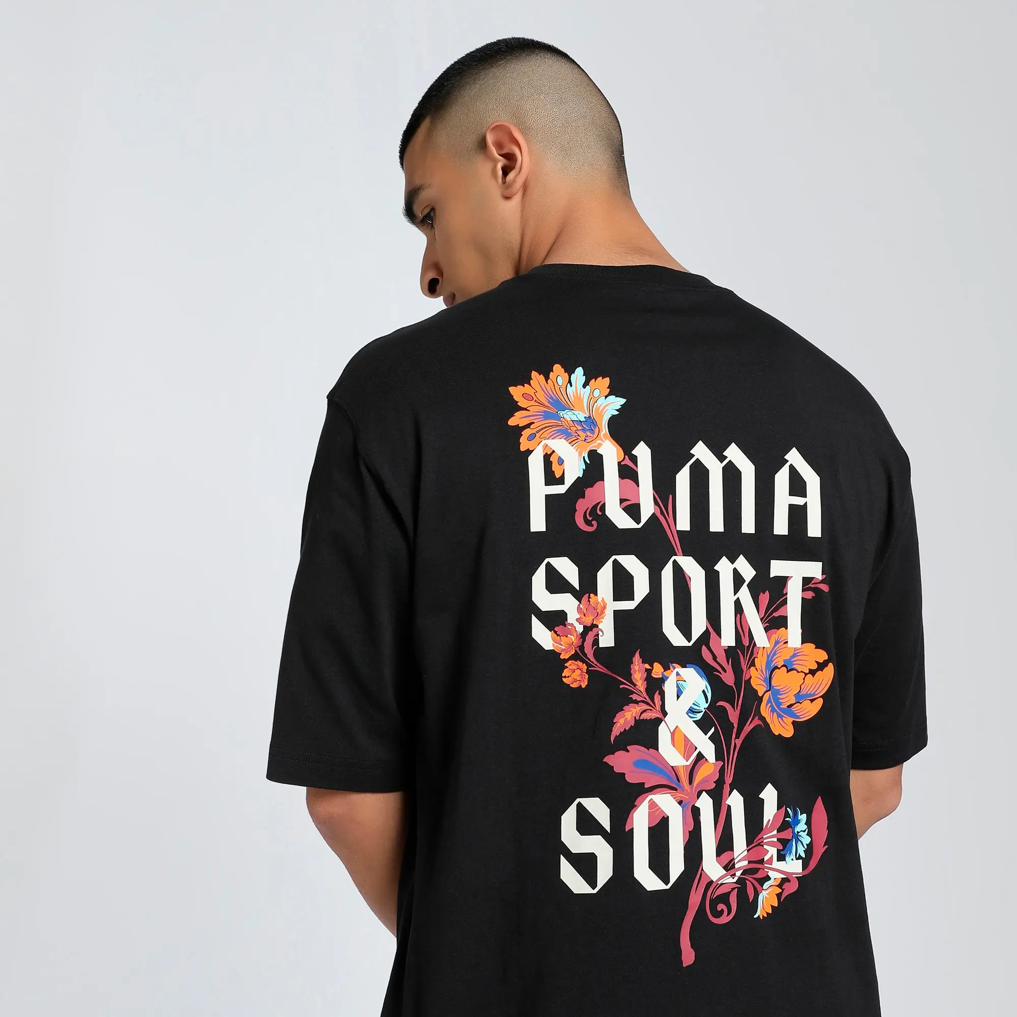 PUMA Floral Sport Graphic Boxy T-Shirt Men, Black, size Large