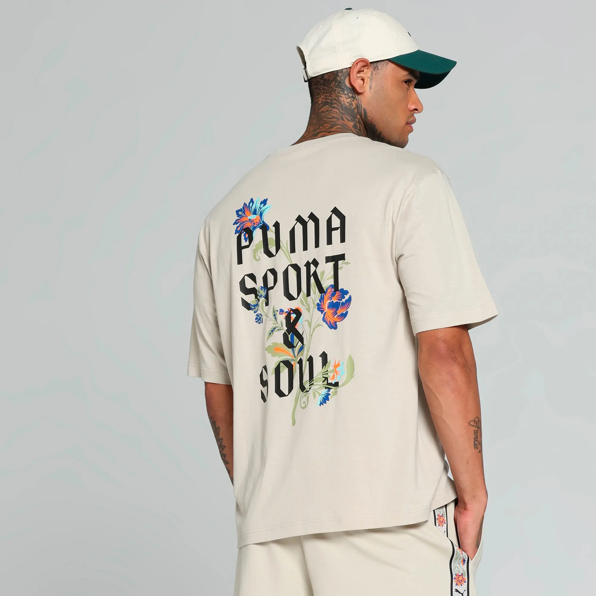 PUMA Floral Sport Graphic Boxy T-Shirt Men, Desert Dust, size Large