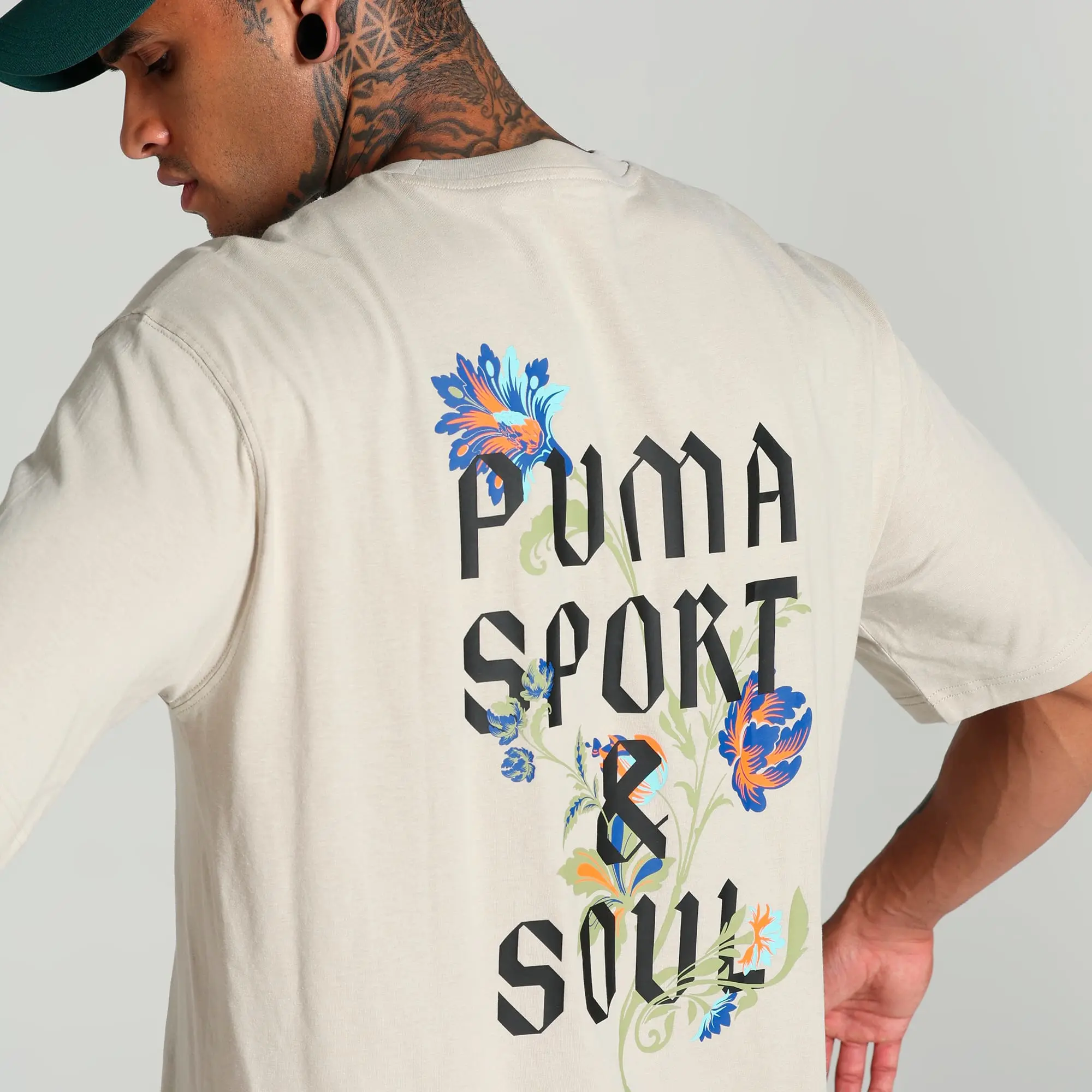 PUMA Floral Sport Graphic Boxy T-Shirt Men, Desert Dust, size Large