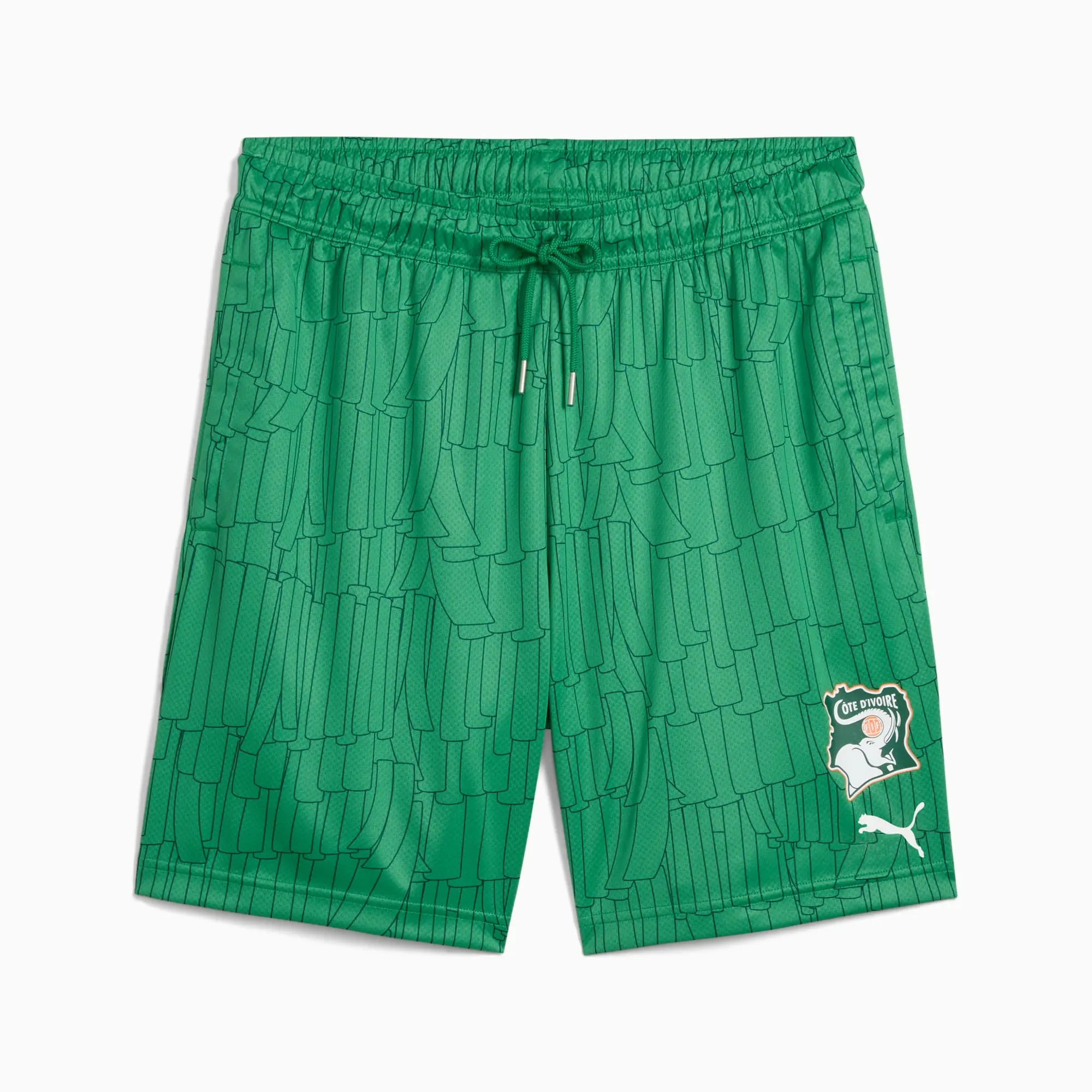 PUMA Ivory Coast All-Over Print 6" Shorts Unisex, Archive Green/White, size 3XL