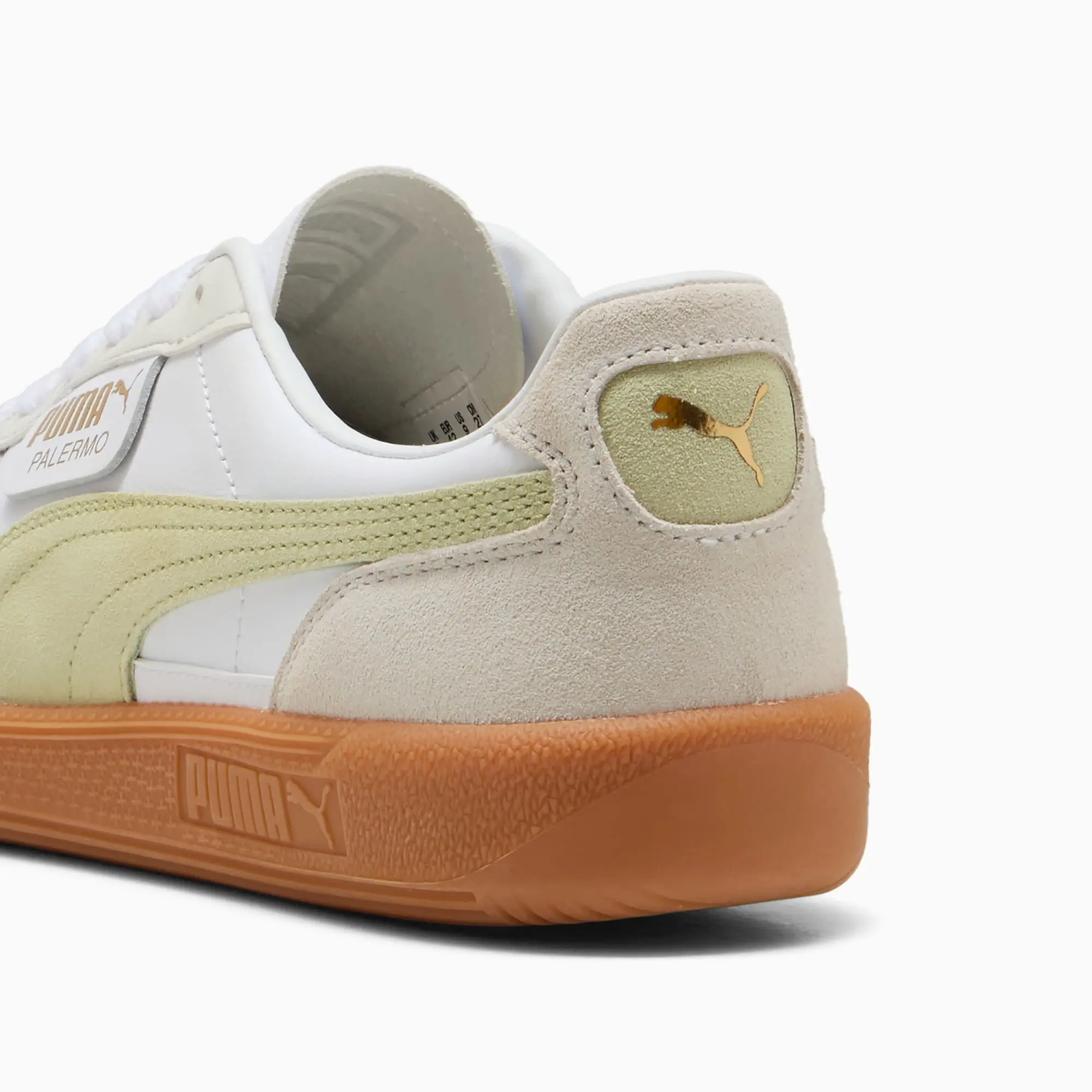 PUMA Palermo Leather Sneakers Unisex, White/Vapor Grey/Pistachio Green, size 10