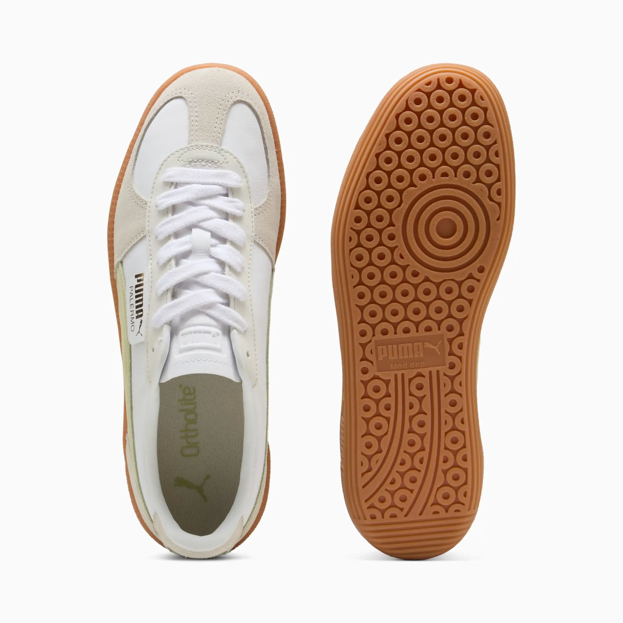 PUMA Palermo Leather Sneakers Unisex, White/Vapor Grey/Pistachio Green, size 10