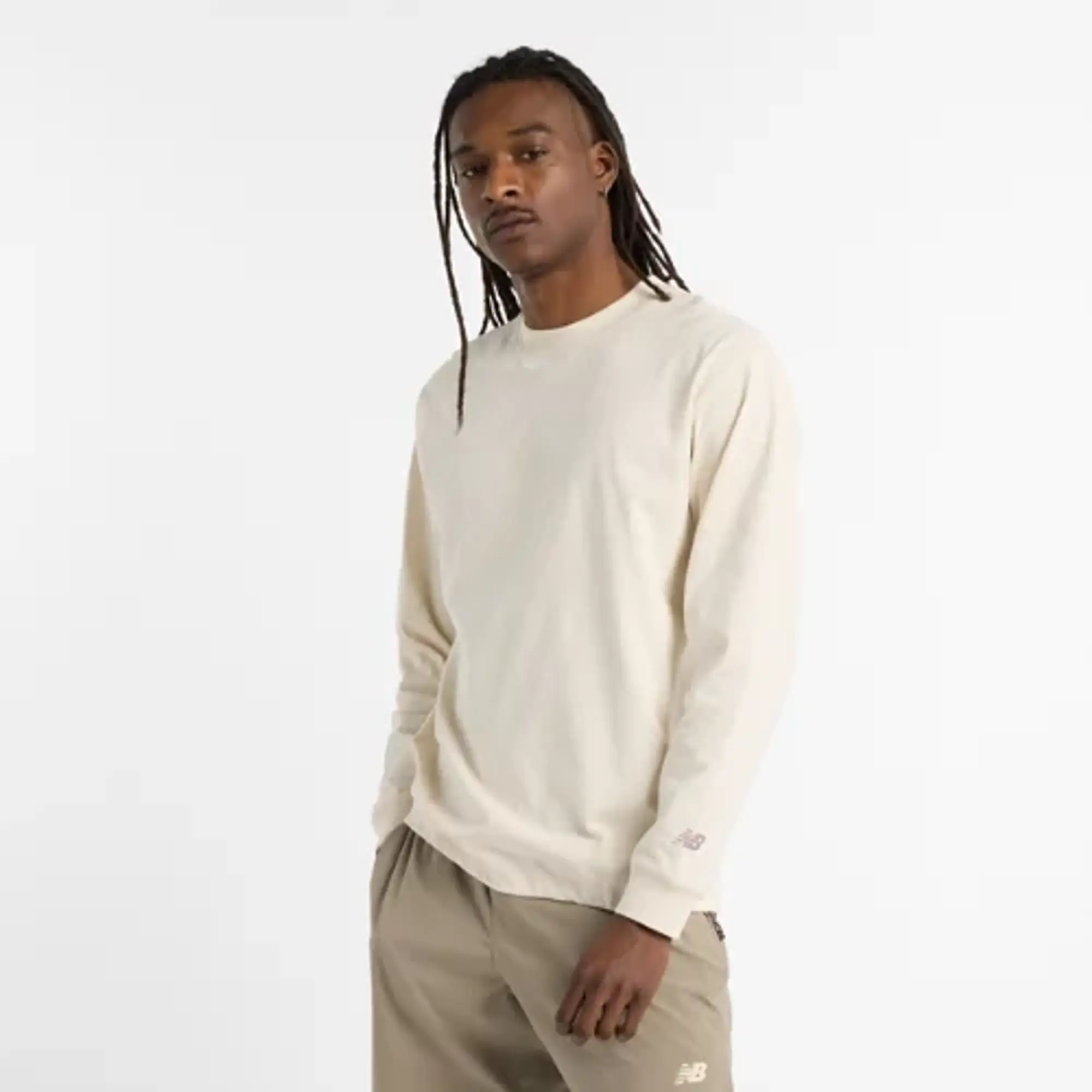 New Balance Men's Run Energy Long Sleeve in Beige Poly Knit