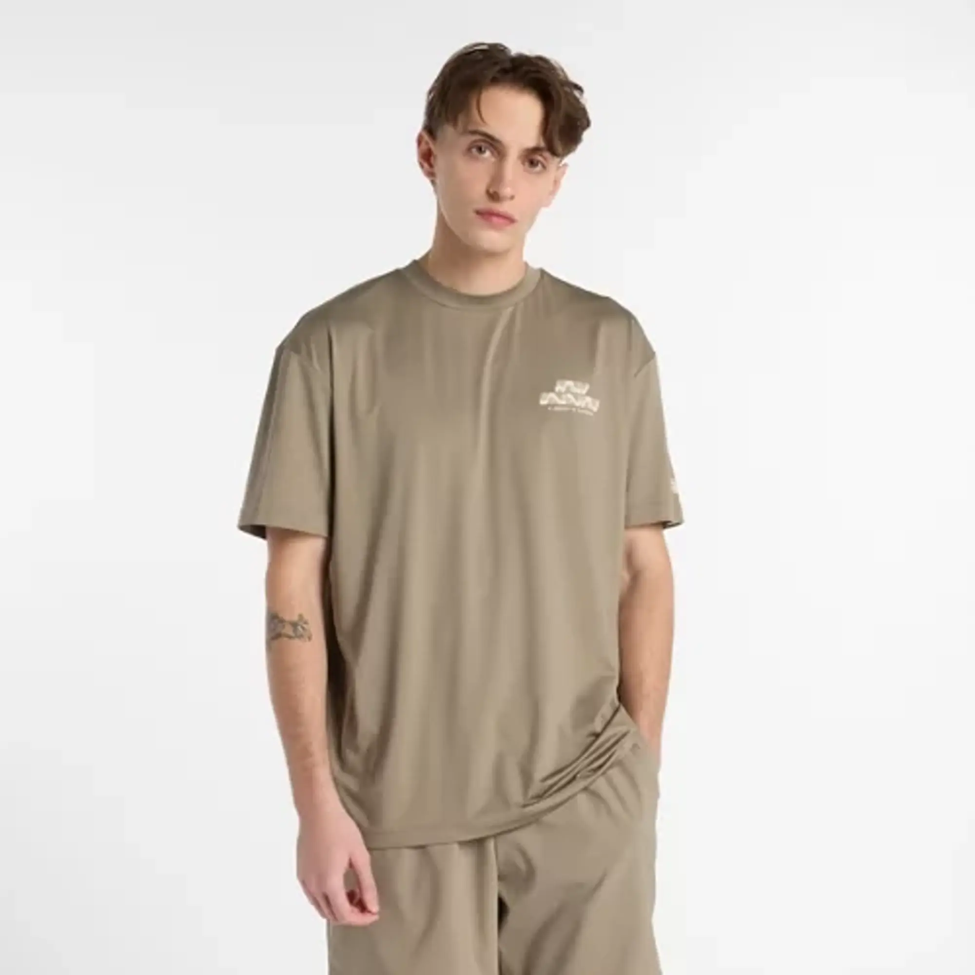 New Balance Men's Run Energy T-Shirt in Brown Poly Knit