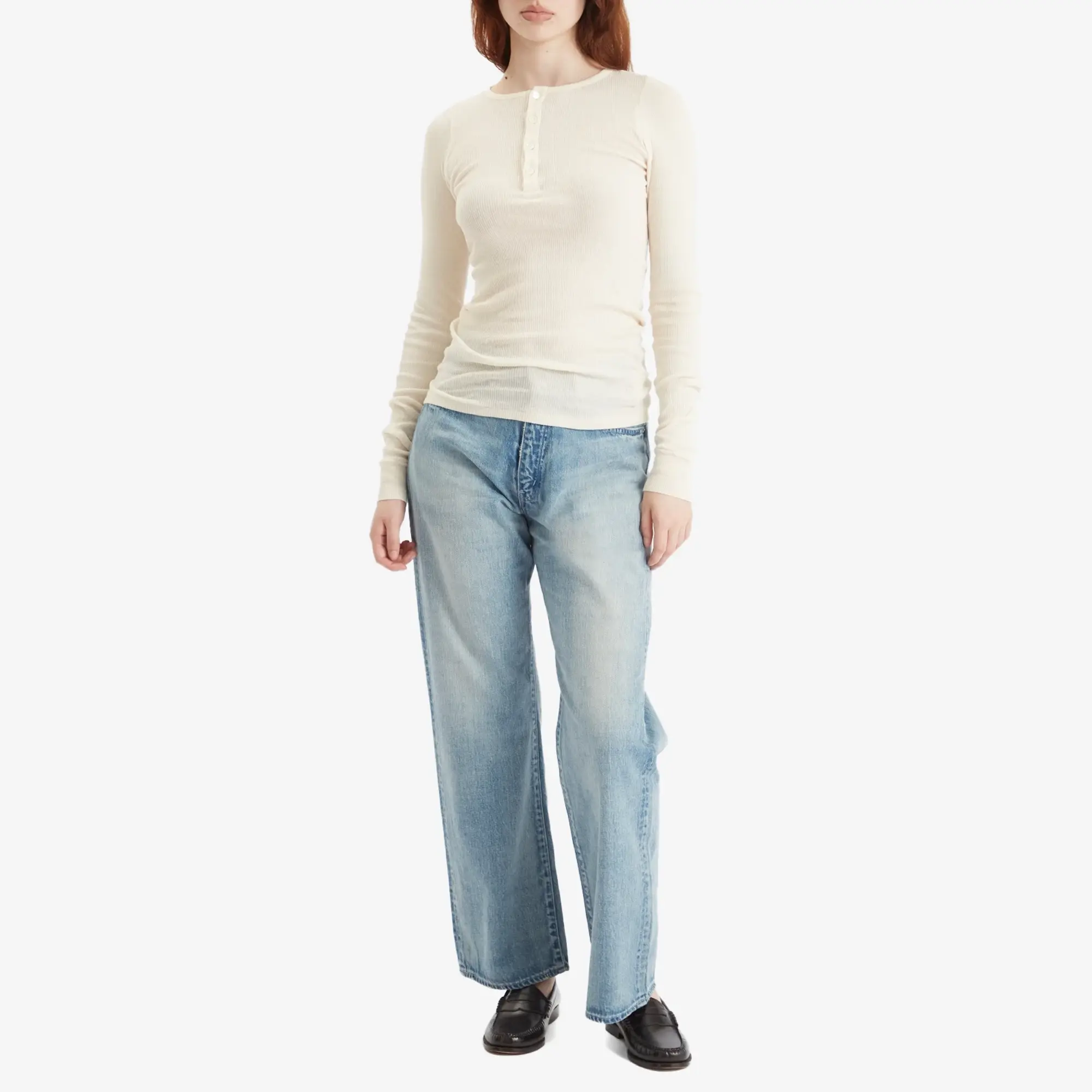 Auralee Women's Selvedge Faded Denim Pants Light Indigo