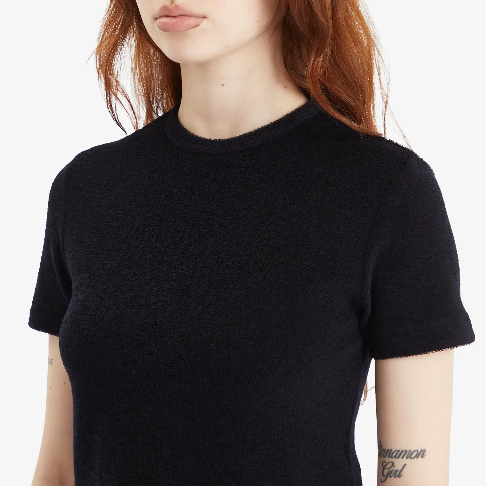 Auralee Women's Washable Wool Pile T-Shirt Navy