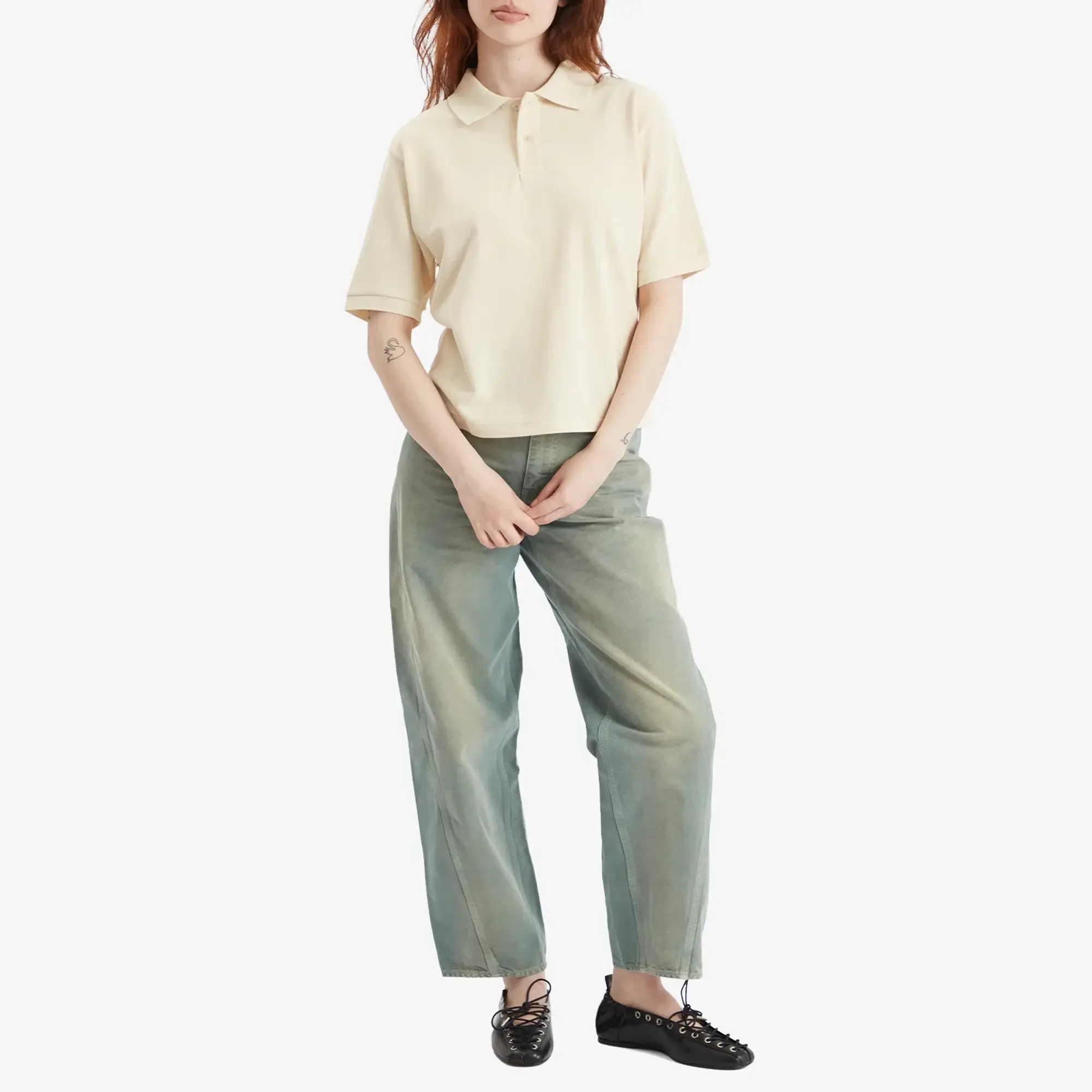 Auralee Women's High Gauge Pique Polo Ivory