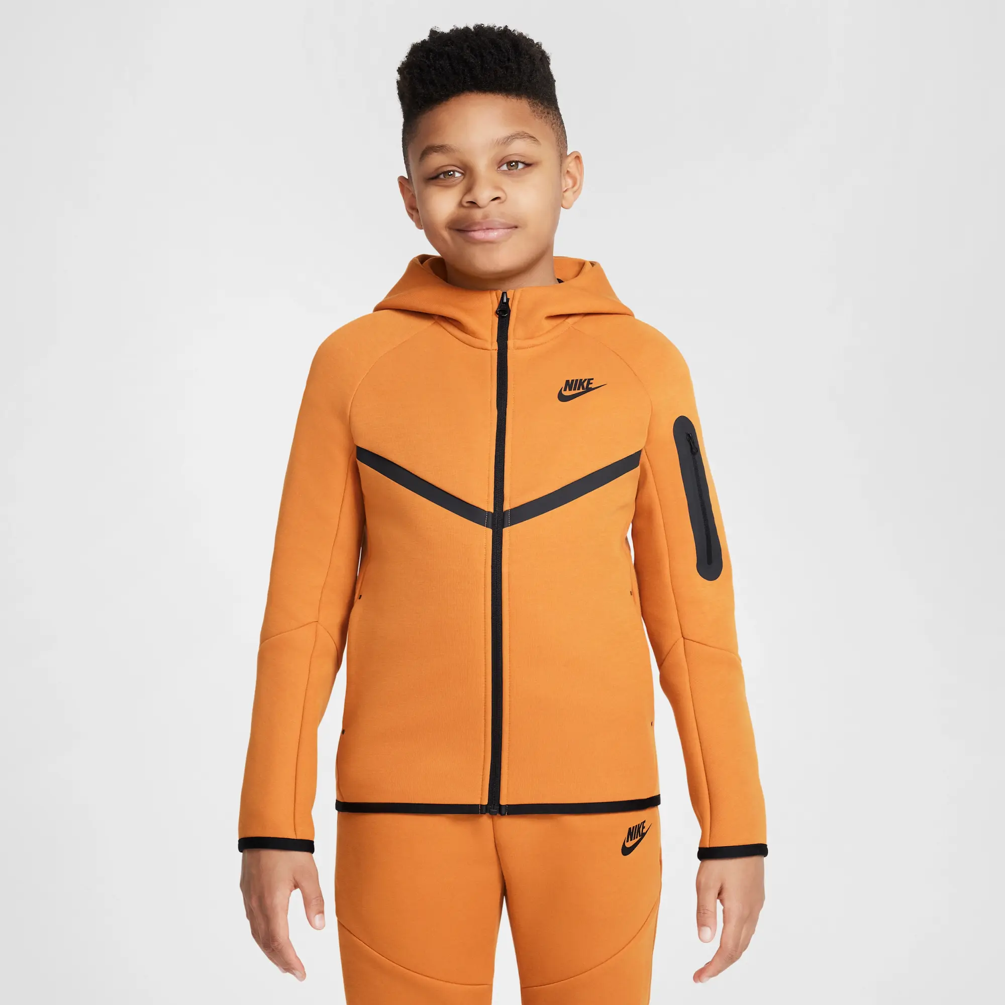 Nike Sportswear Tech Fleece Older Kids' Full-Zip Hoodie - Orange - Cotton/Polyester