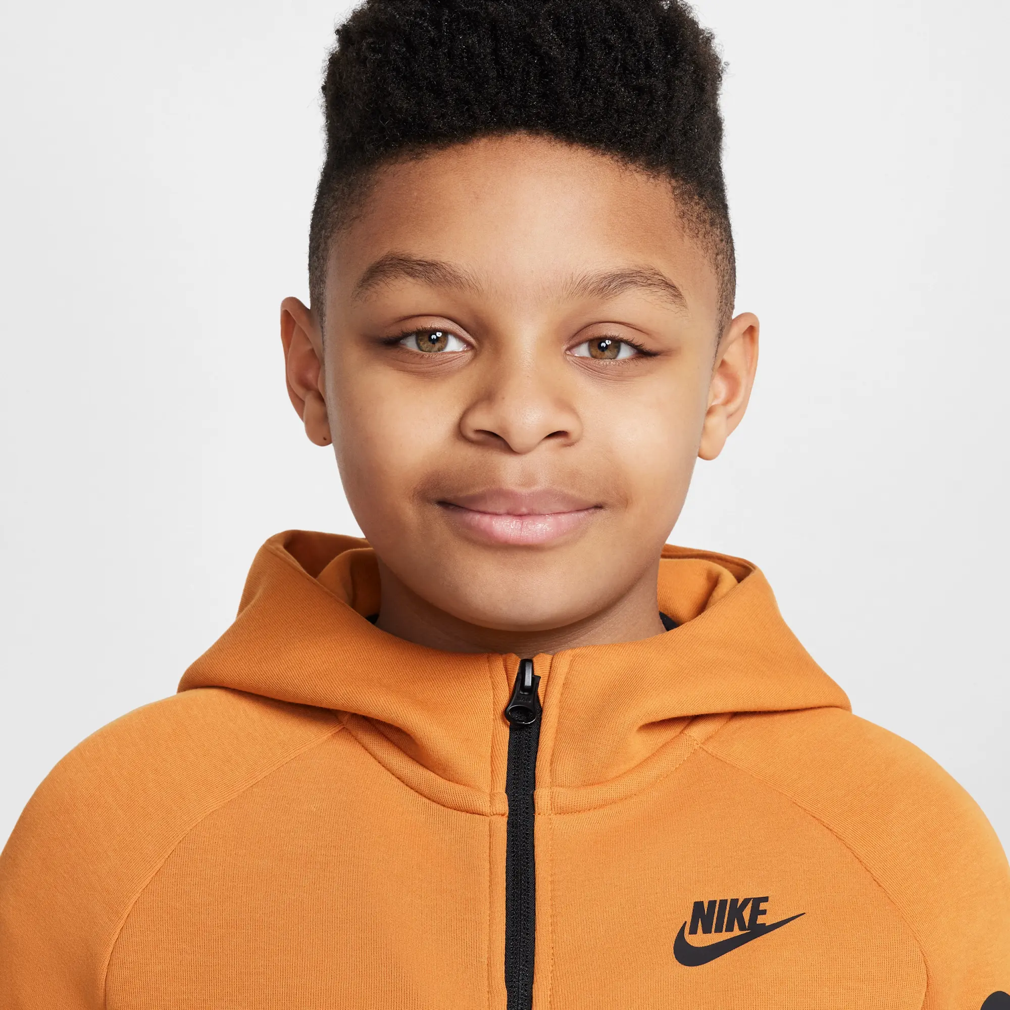 Nike Sportswear Tech Fleece Older Kids' Full-Zip Hoodie - Orange - Cotton/Polyester