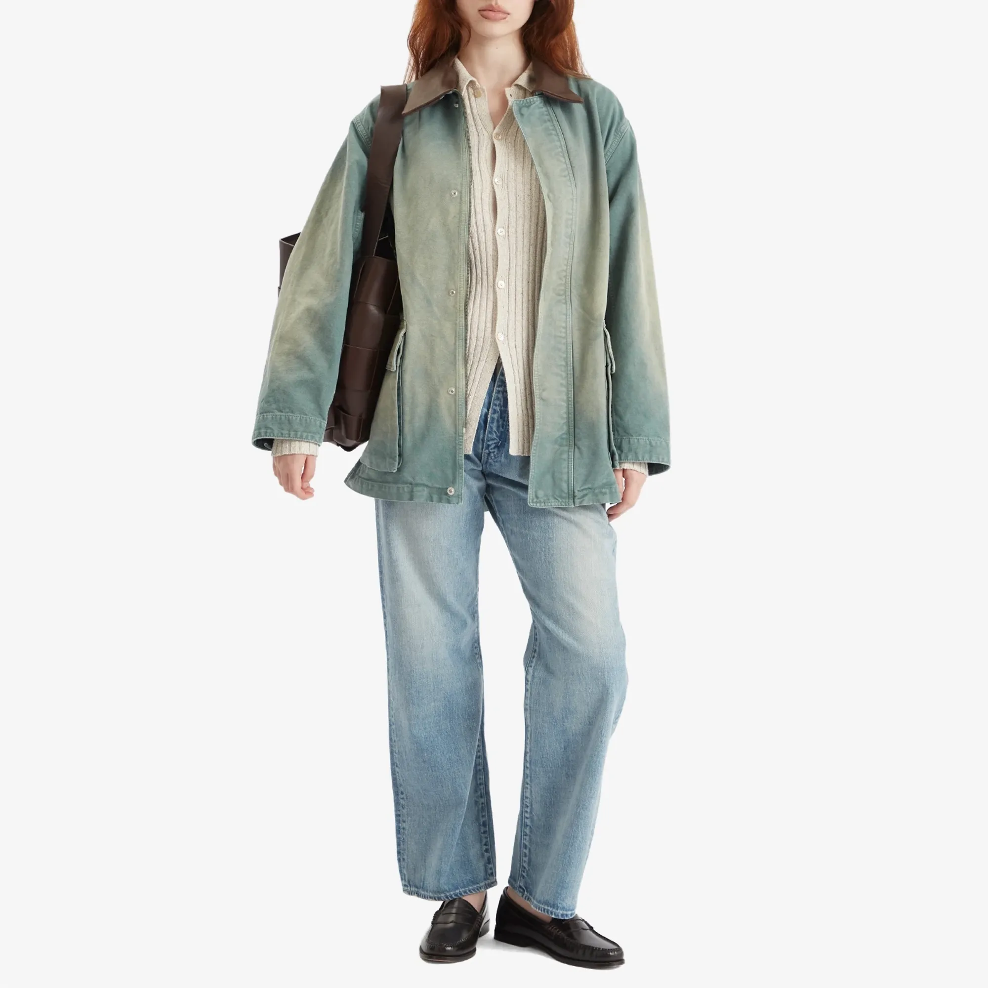 Auralee Women's Organic Cotton Duck Blouson Ash Green | A25SB03CD