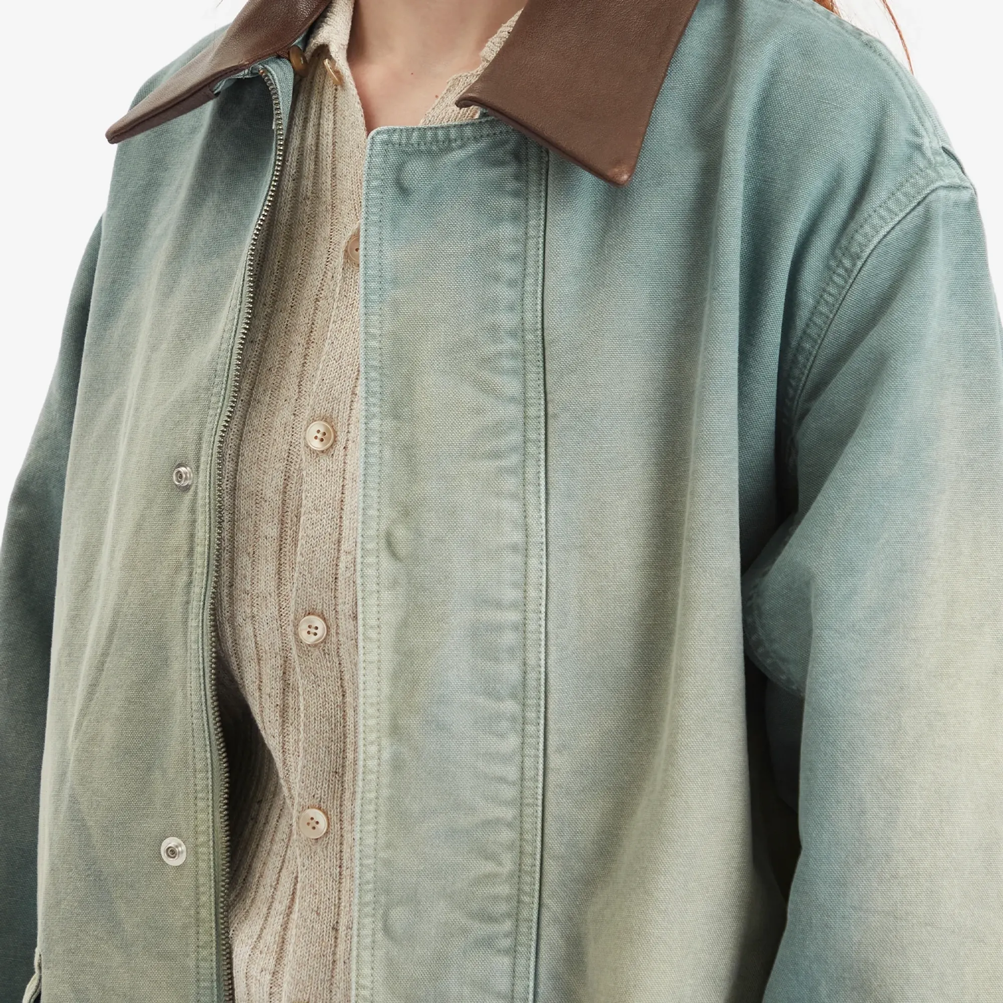 Auralee Women's Organic Cotton Duck Blouson Ash Green | A25SB03CD