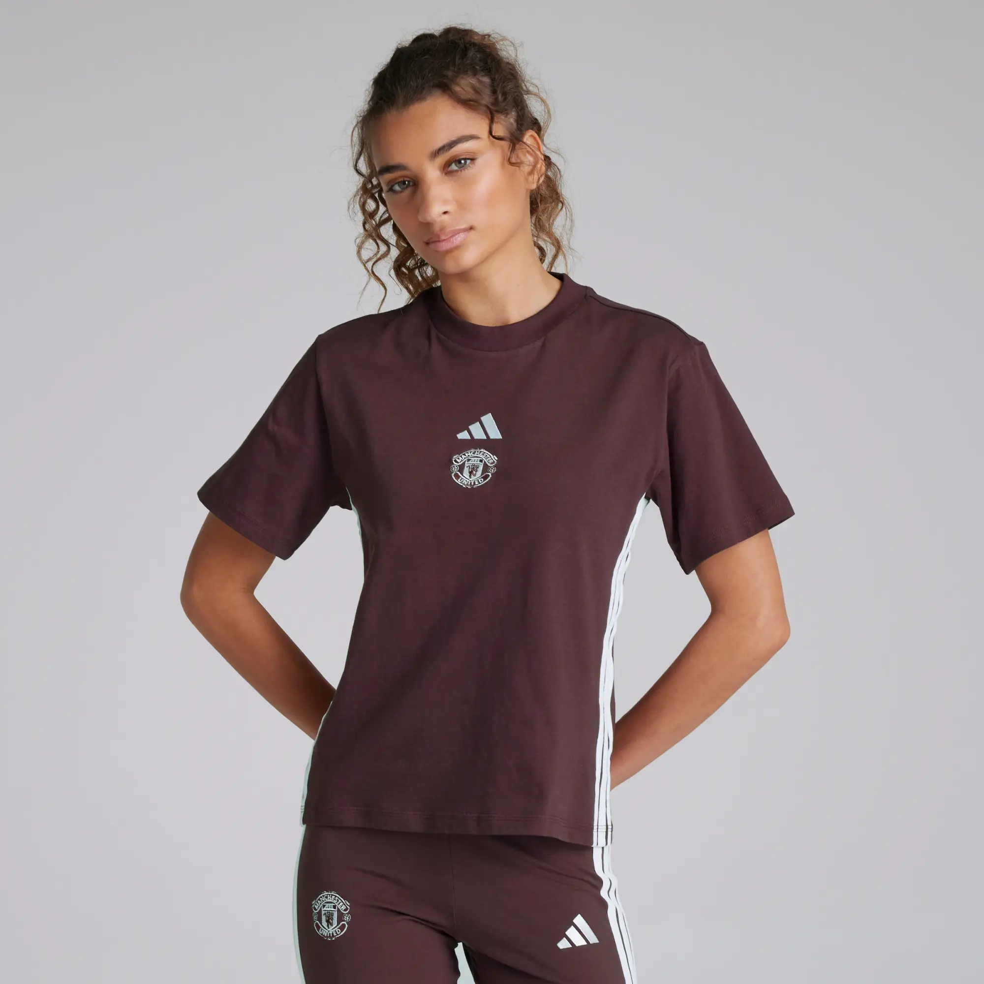 Manchester United x adidas Womens Essentials 3-Stripes Cotton T-Shirt Red