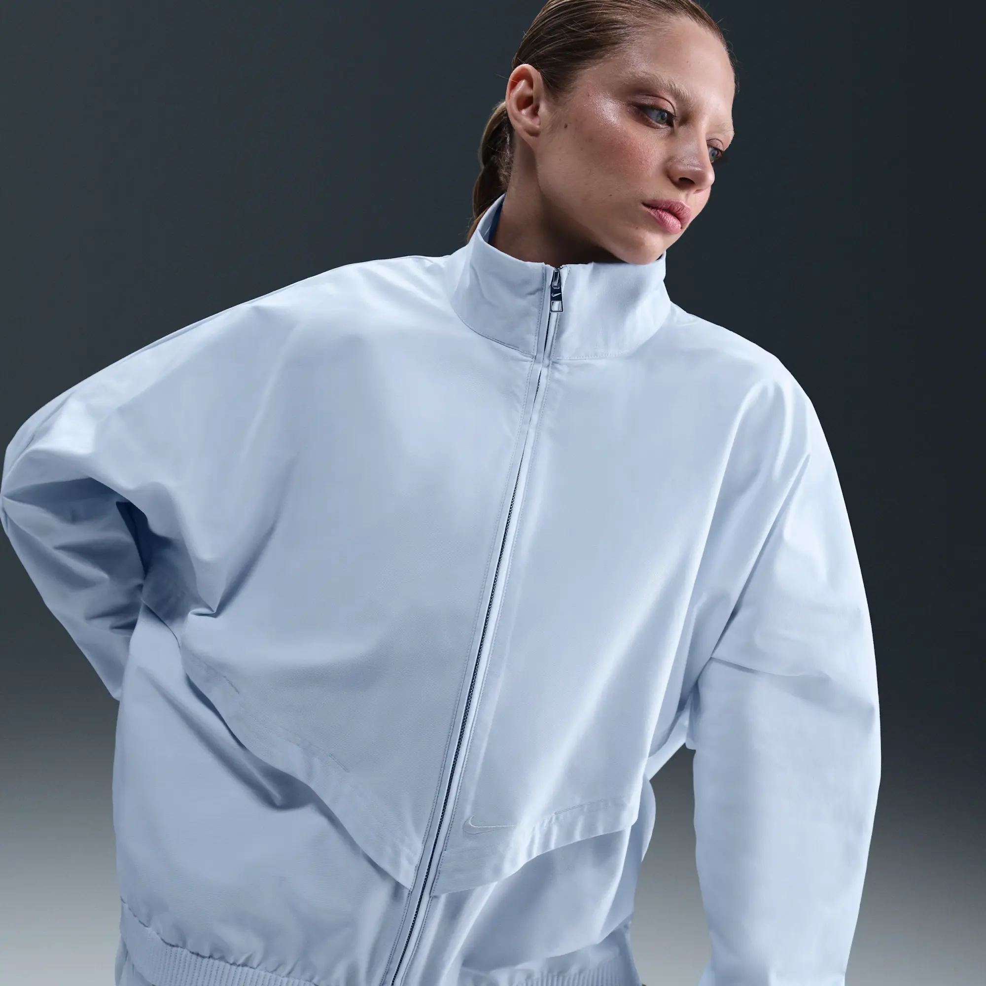 Nike Sportswear Collection Women's Oversized Windrunner Twill Jacket - Blue - Cotton/Polyester/Elastane