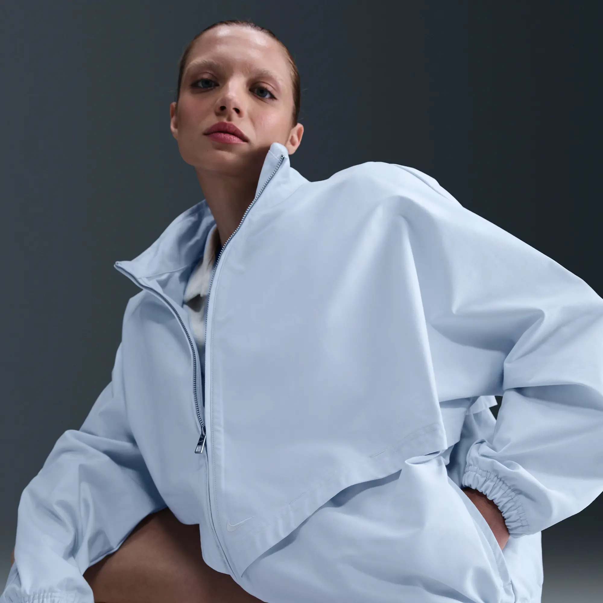 Nike Sportswear Collection Women's Oversized Windrunner Twill Jacket - Blue - Cotton/Polyester/Elastane