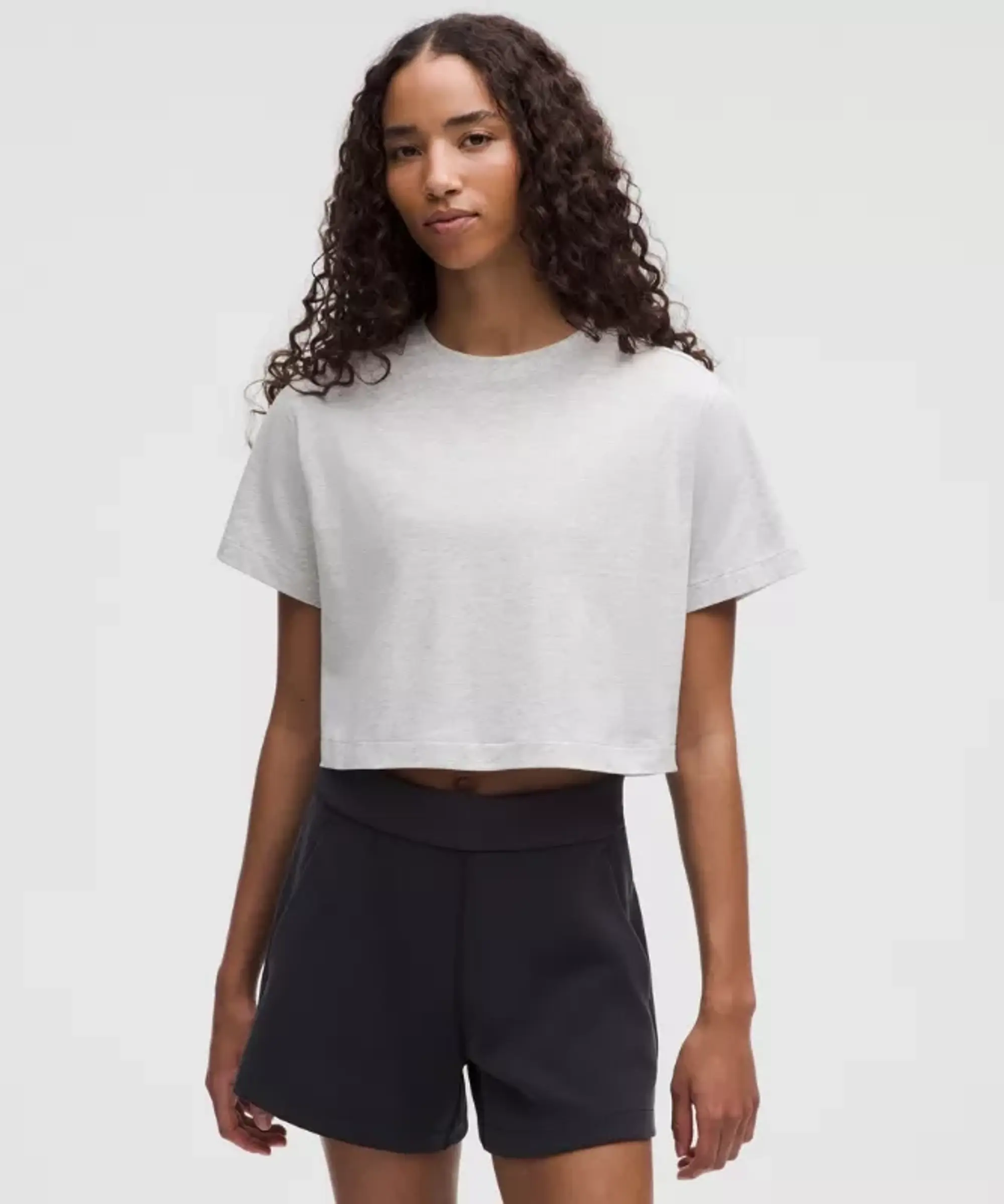 lululemon – Women's All Yours Organic Cropped T-Shirt – Color Light Grey/Grey – Size L