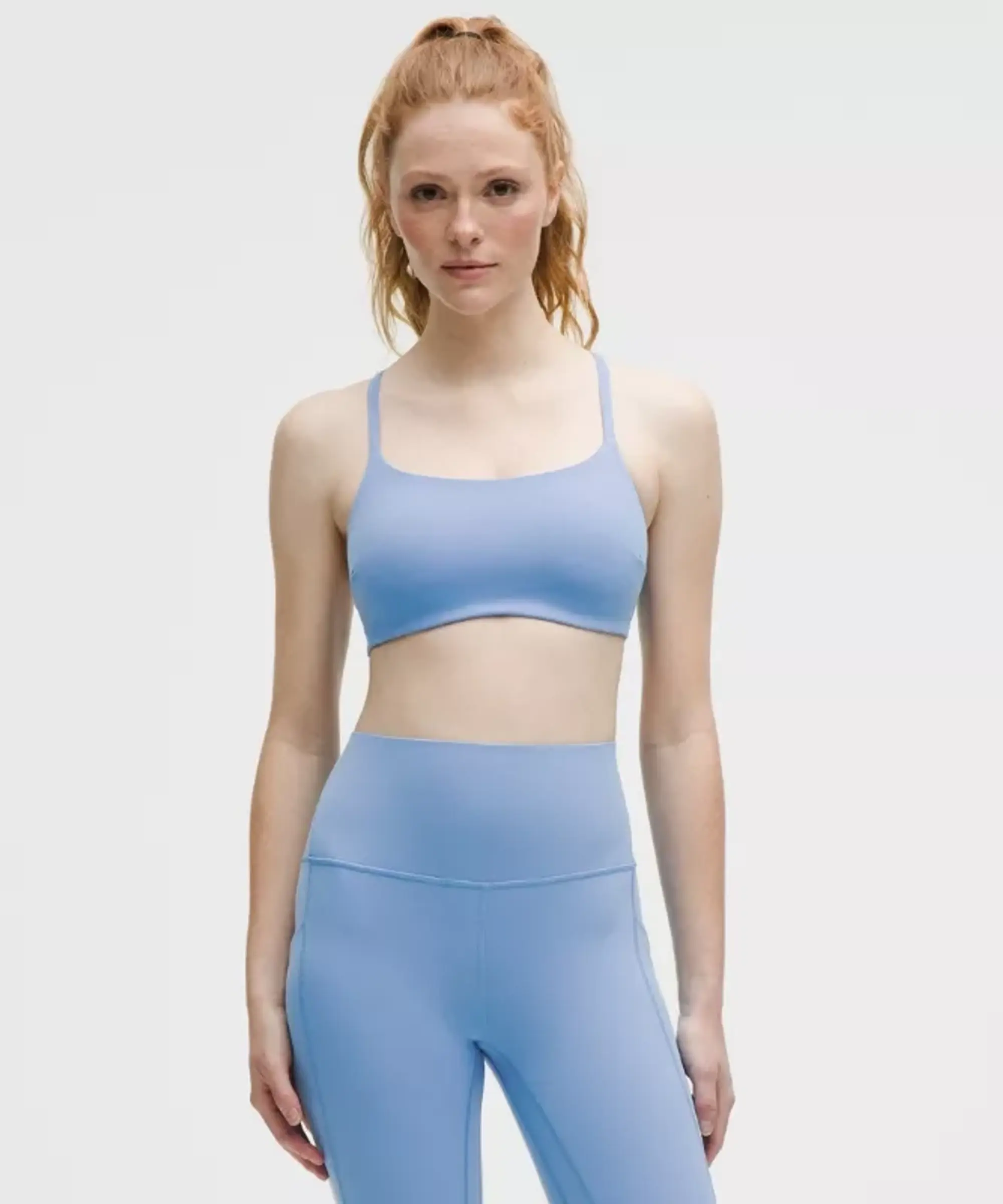 lululemon – Women's Wunder Train Strappy Racer Sports Bra Light Support, C/D Cup – Color Blue – Size 10