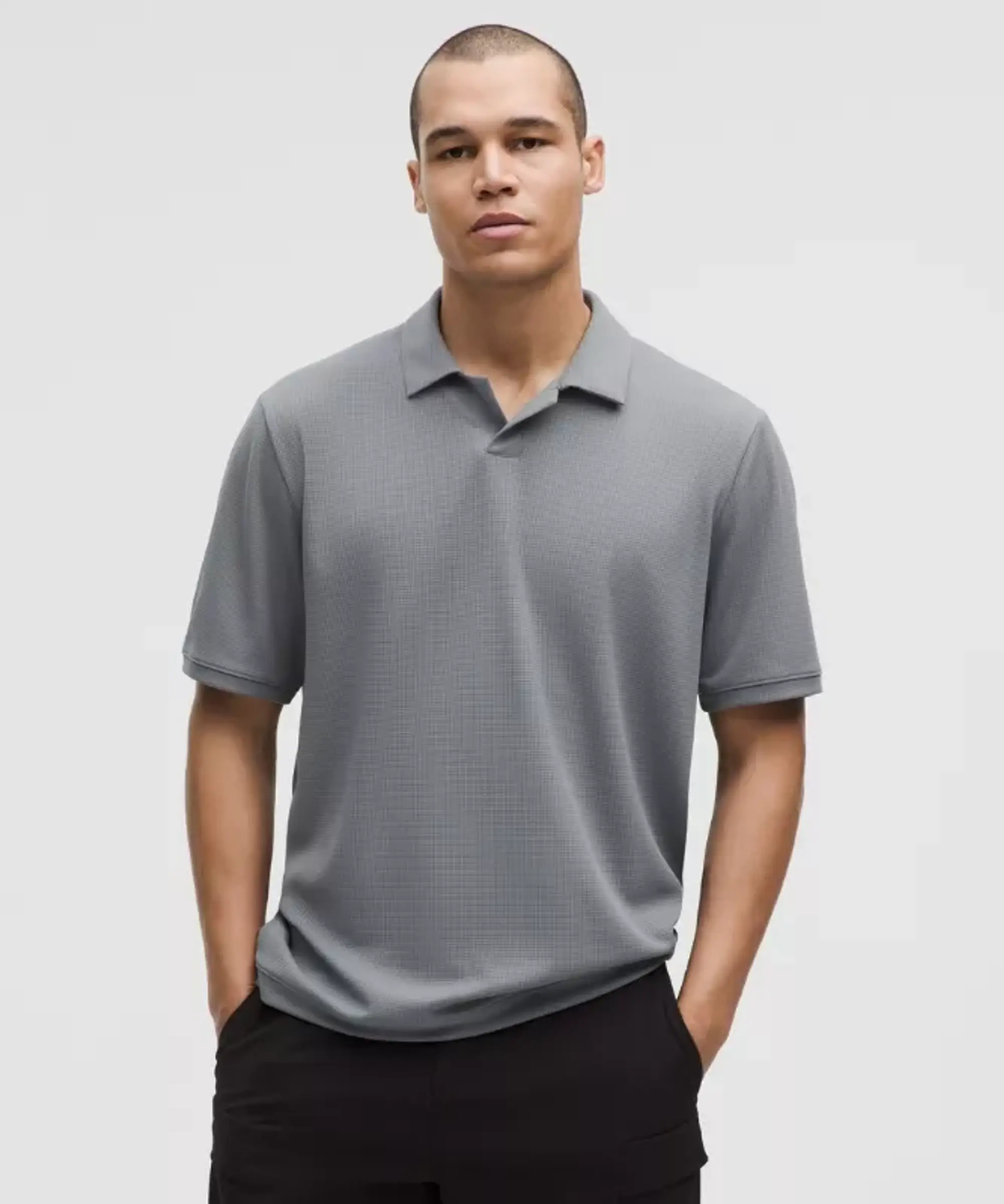 lululemon – Men's Textured Mesh Short-Sleeve Polo Shirt – Color Grey – Size L