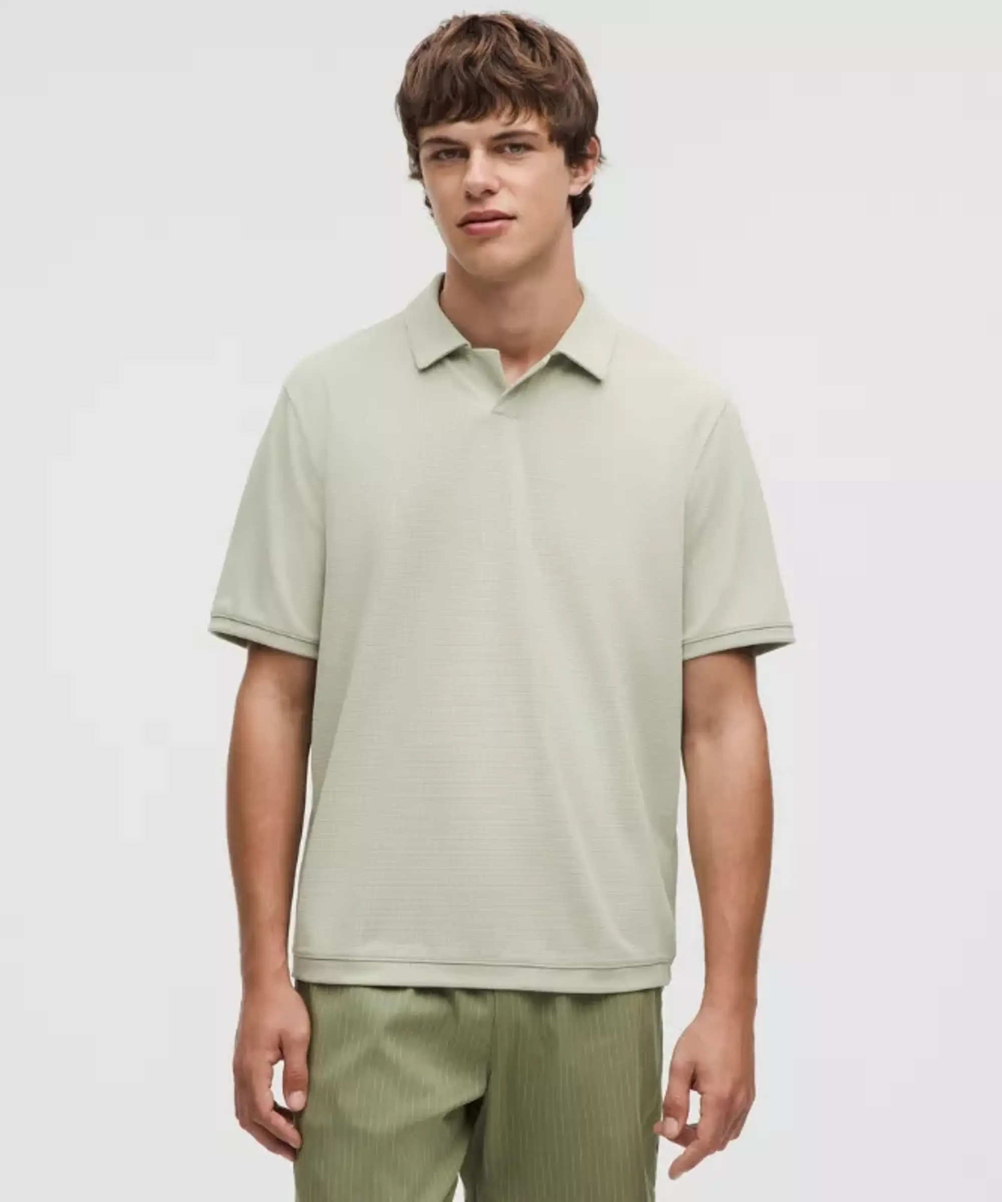 lululemon – Men's Textured Mesh Short-Sleeve Polo Shirt – Color Green/Pastel – Size L