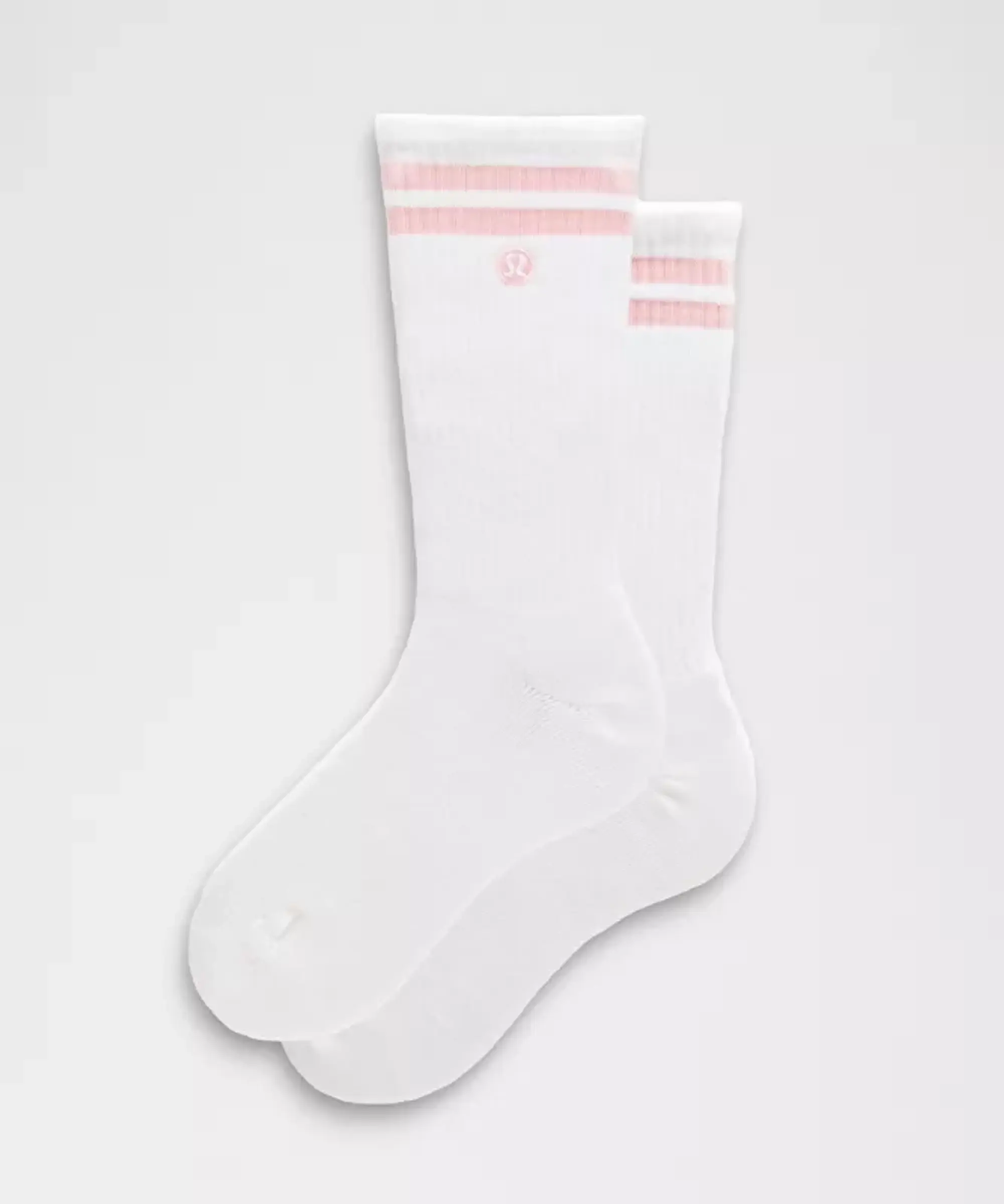 lululemon – Unisex Daily Essential Crew Socks Stripe – Color White/Pink – Size L