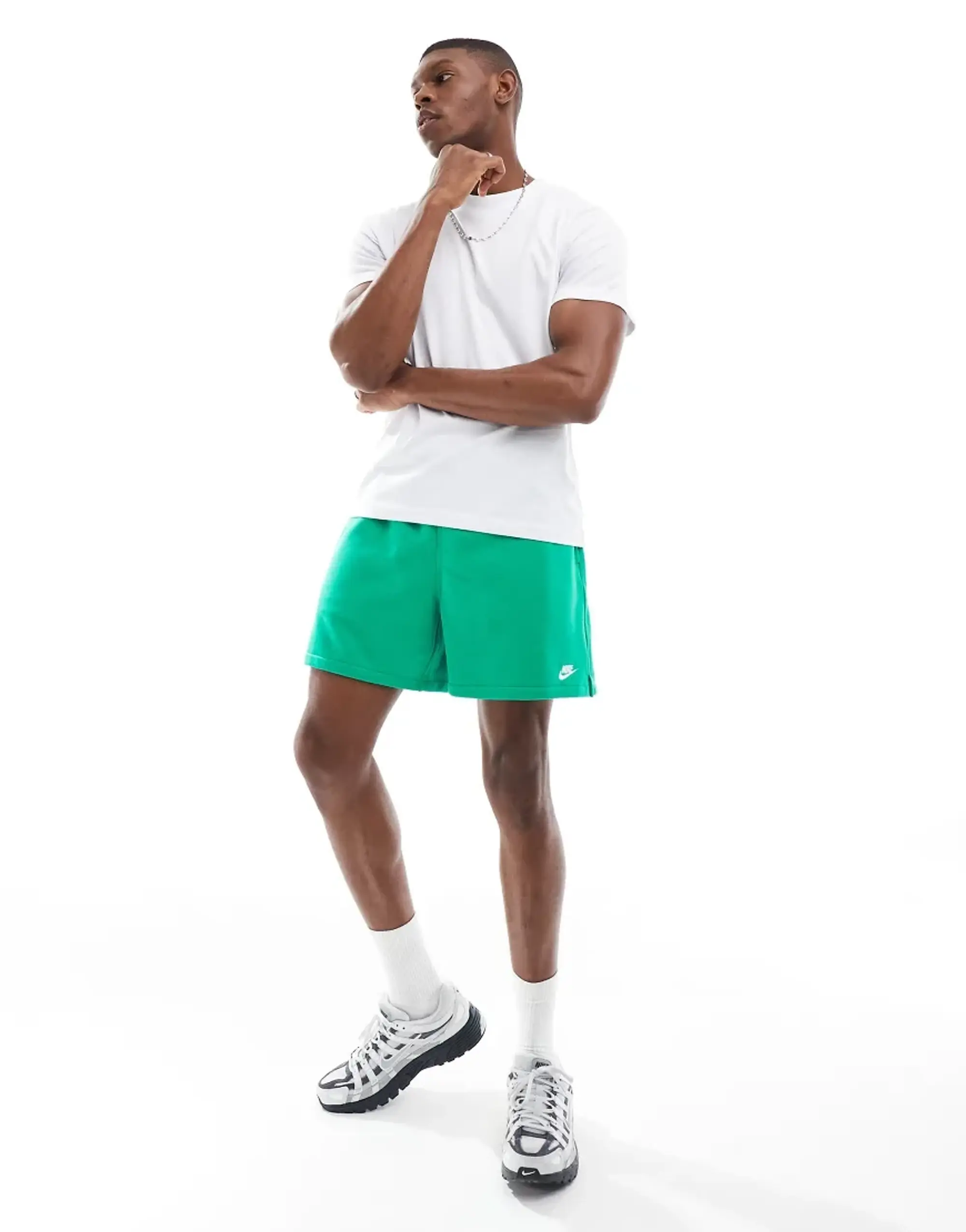 Men's Nike Club Flow Ft Shorts in Green/White 