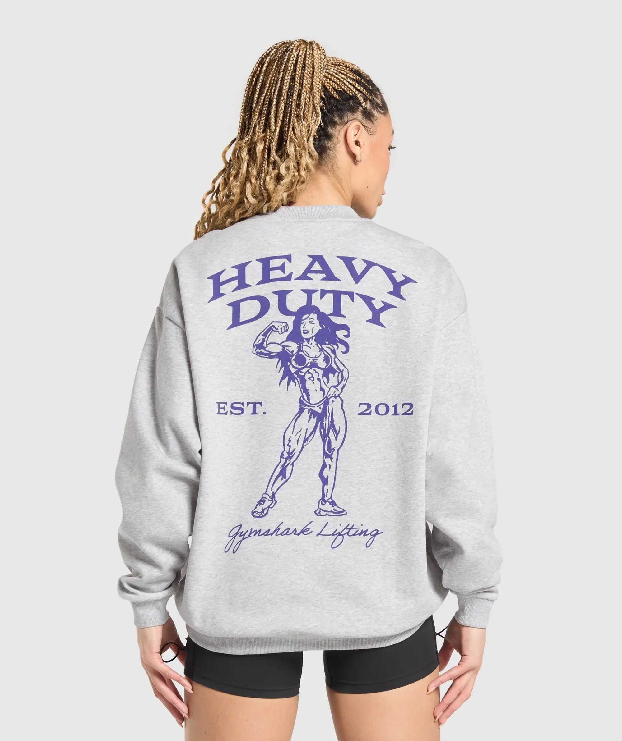 Heavy Duty Graphic Oversized Pullover - Light Grey Core Marl