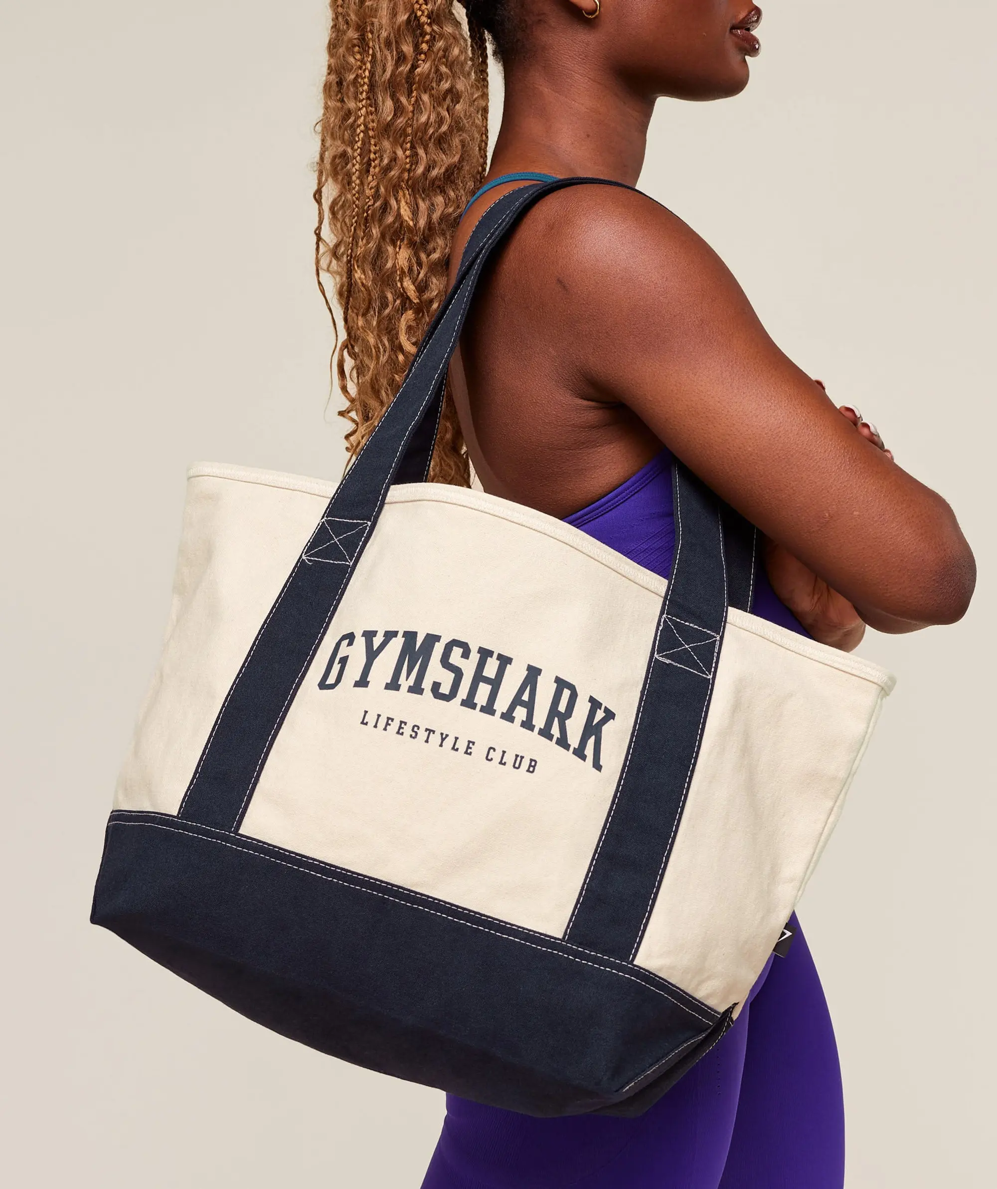  Collegiate Oversized Tote - Oat White/Heavy Blue