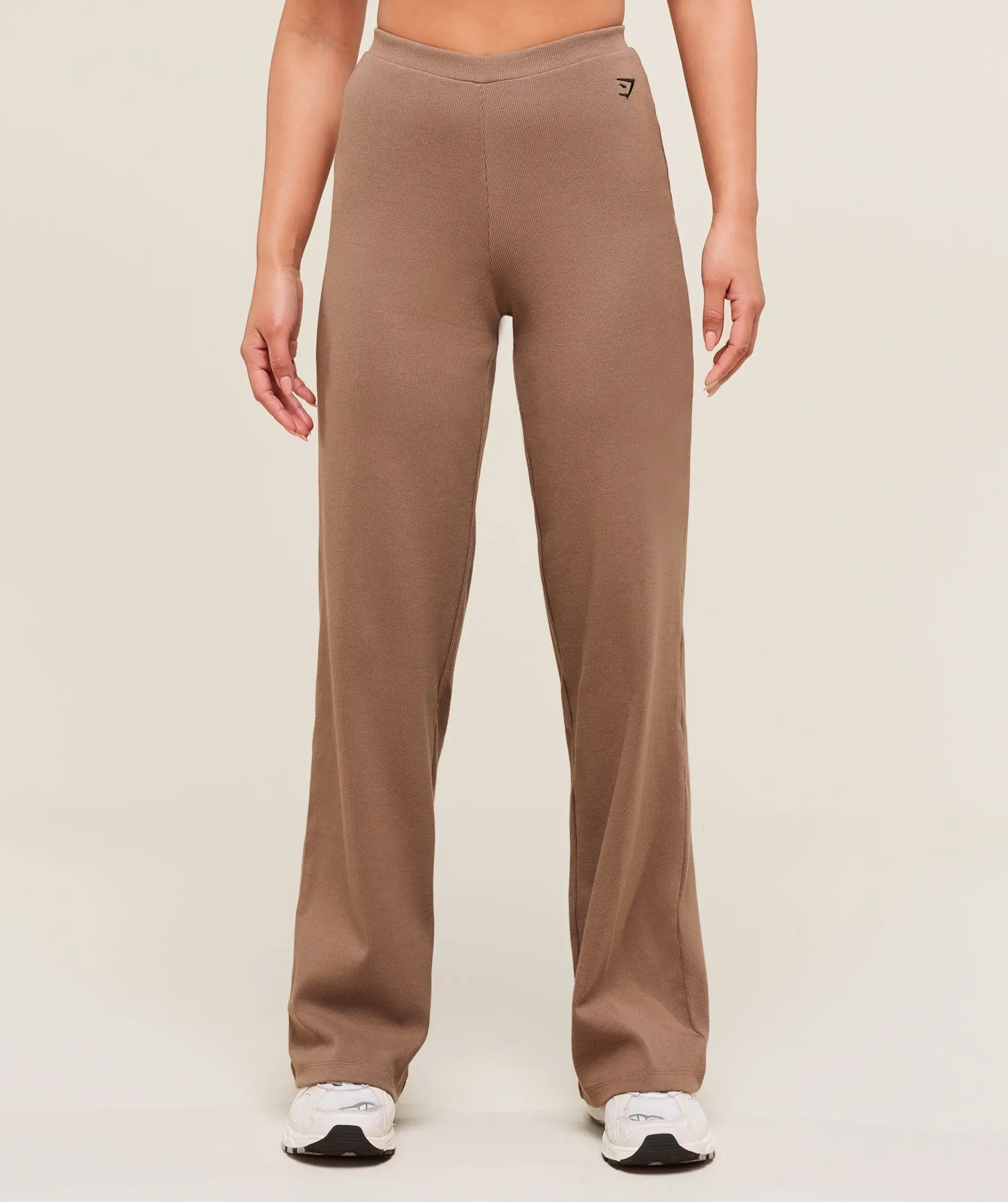  Ribbed Cotton Straight Leg Pants - Mocha Mauve/Black