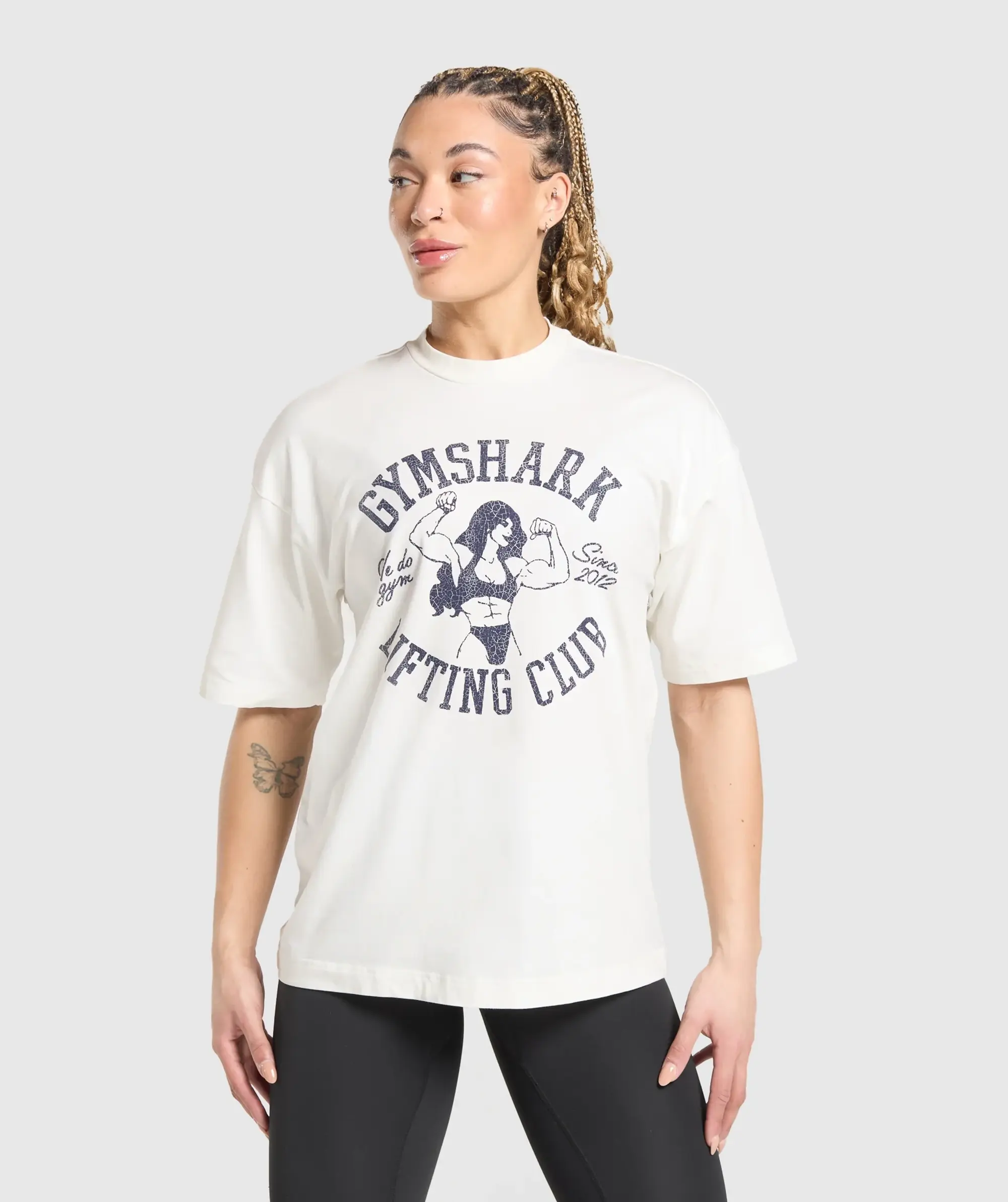 Lifting Girl Graphic Oversized Tee - Soft White