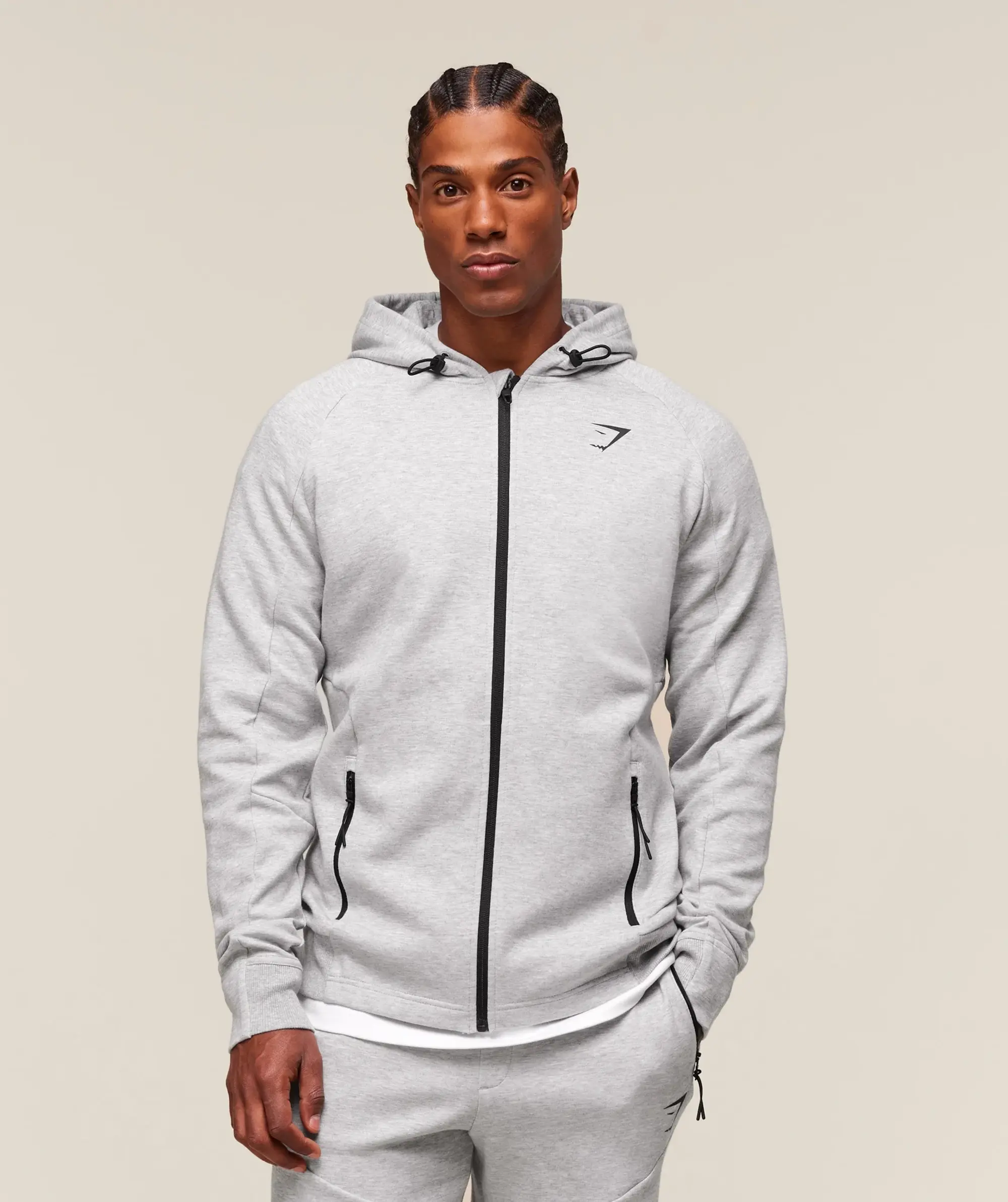  Interlock Tech Zip Up Hoodie - Light Grey Core Marl