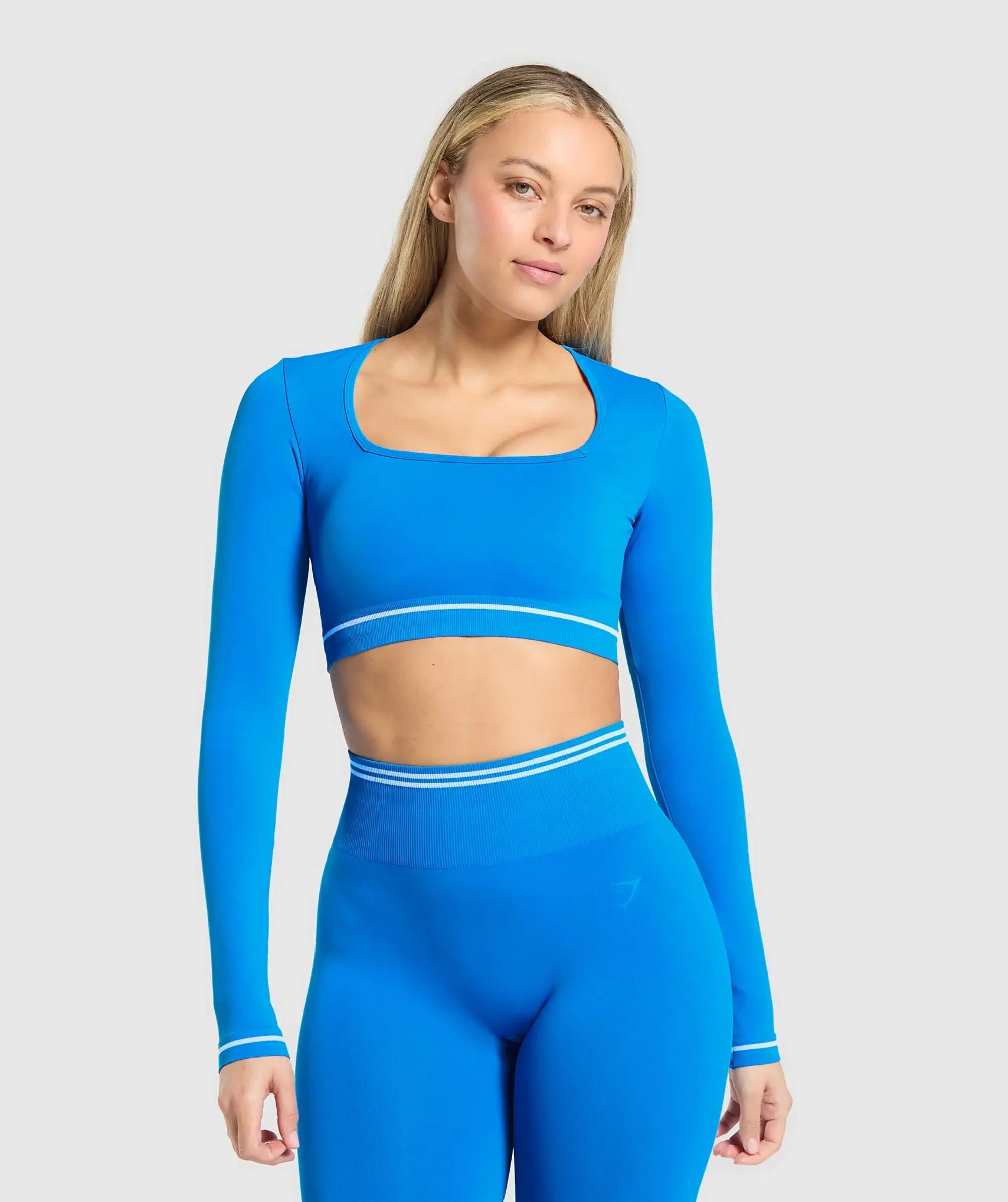  Contrast Seamless Crop Top - Barbell Blue