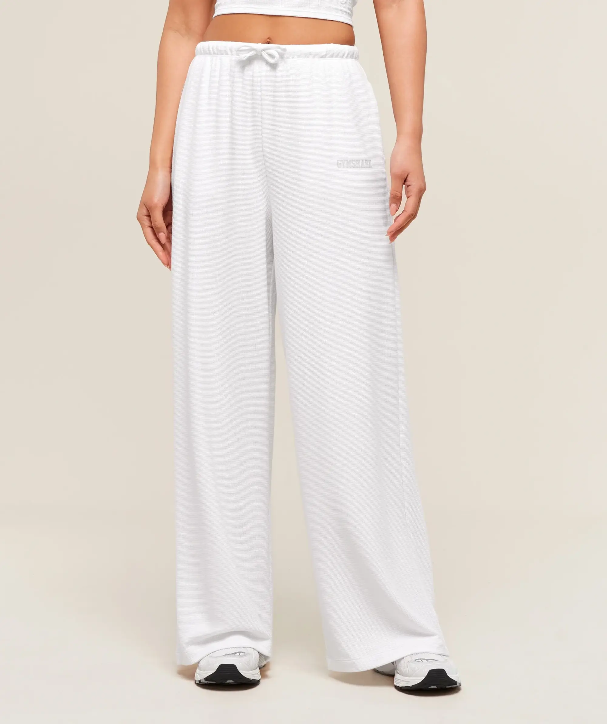  Waffle Wide Leg Pants - White