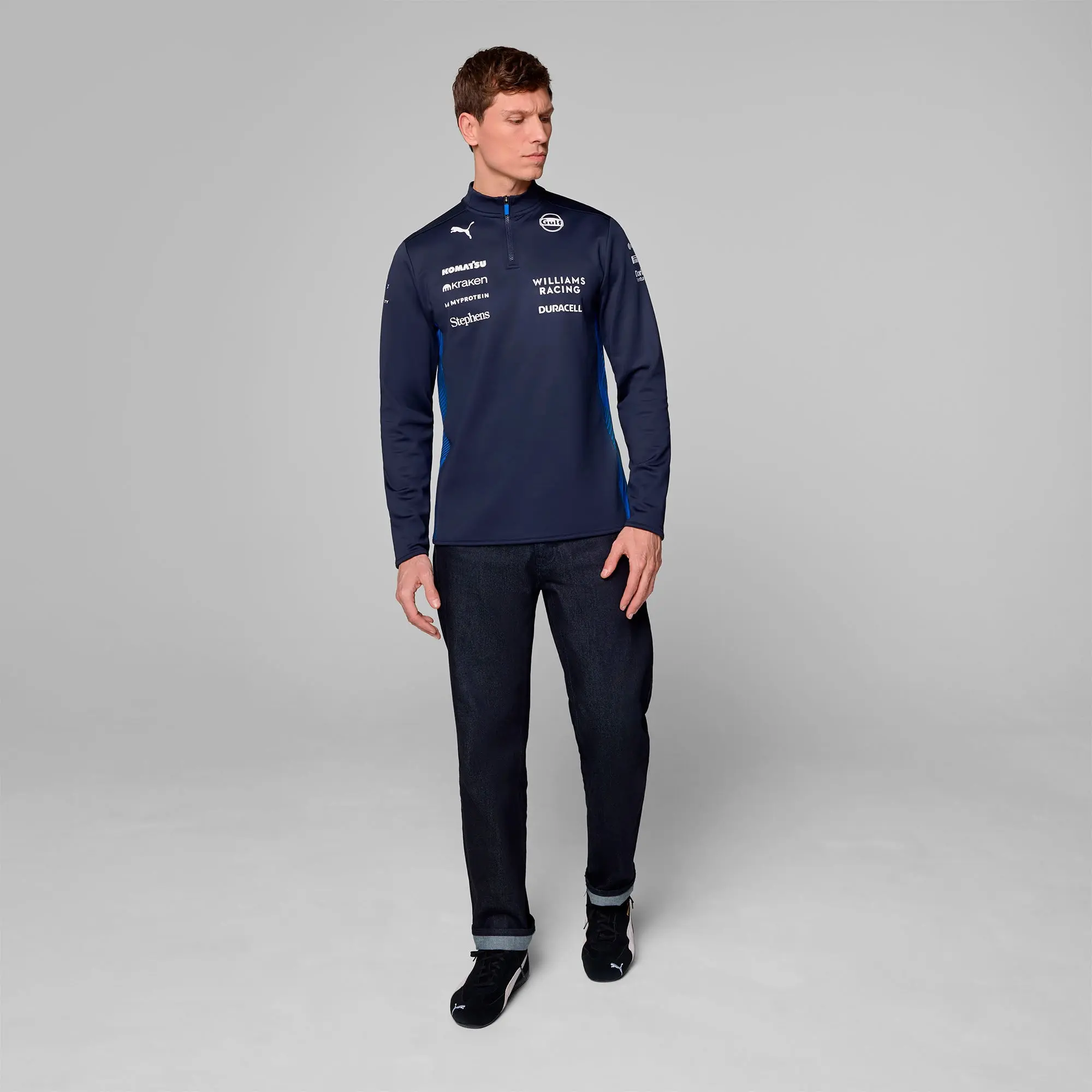 PUMA Williams Racing 2025 Replica 1/4 Zip Top Shirt Men, Dark Blue, size 3XL