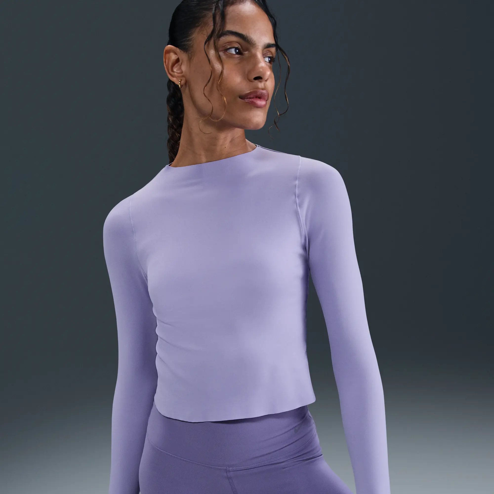 Nike Zenvy Women's Dri-FIT Long-Sleeve Top - Purple - Recycled Nylon Minimum