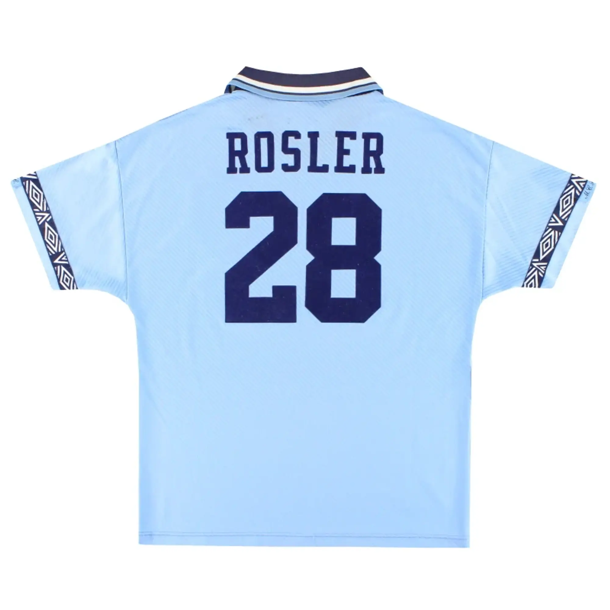 1993-95 Manchester City Umbro 'Signed' Home Shirt Rosler #28 M - Manchester City / Very good / Medium