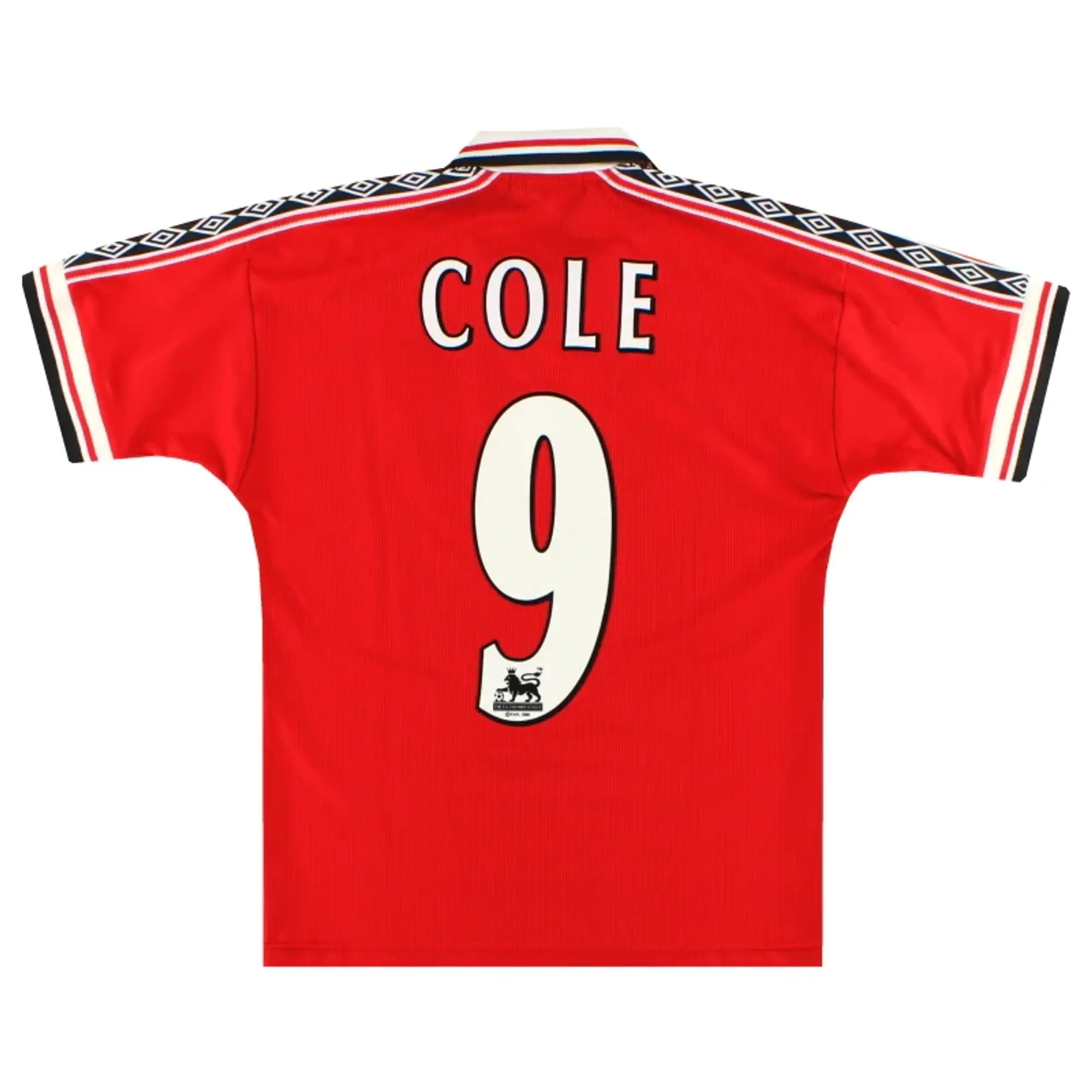 1998-00 Manchester United Umbro Home Shirt Cole #9 Y - Manchester United / Excellent / Youth