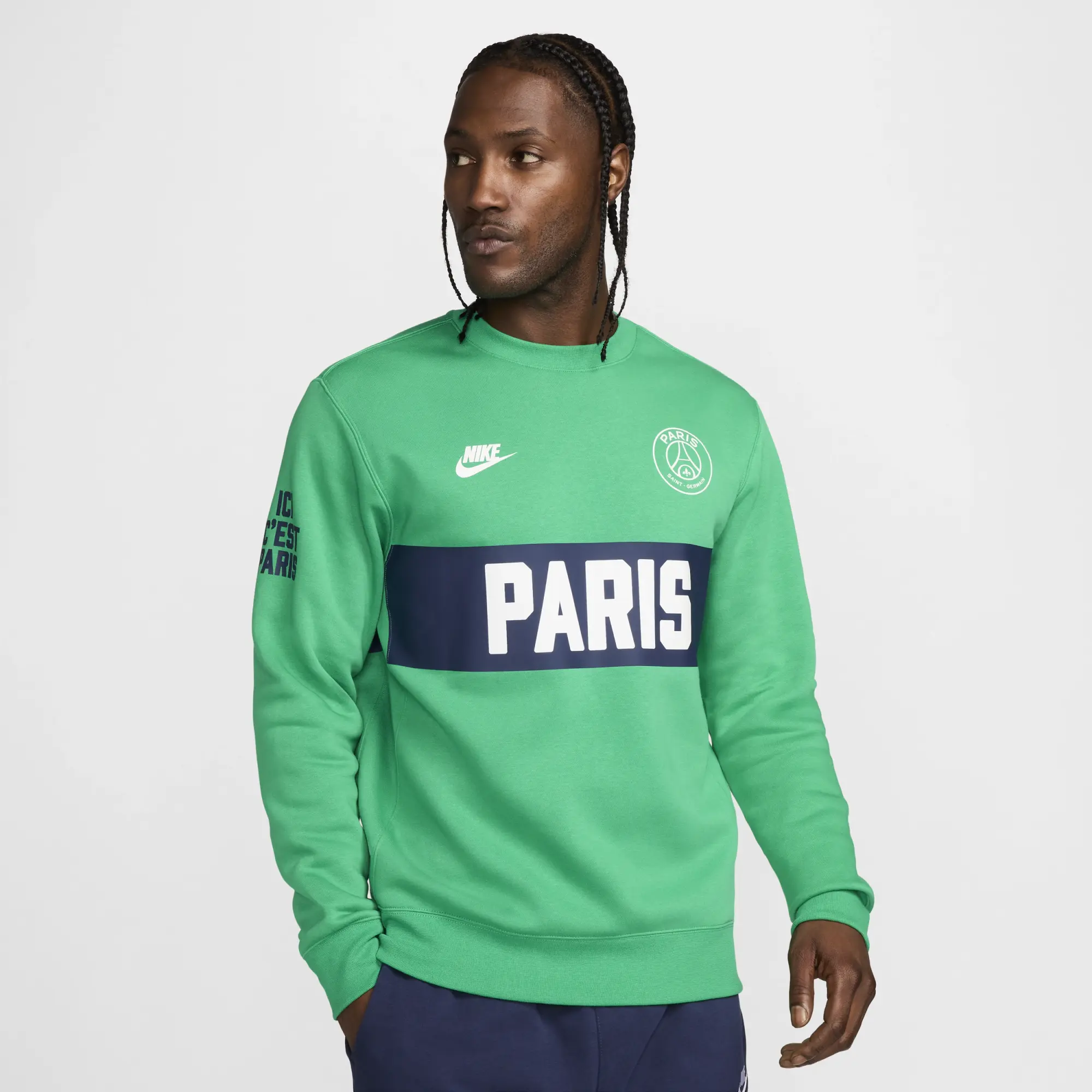 Paris Saint-Germain Club Sport Essentials Men's Nike Football Crew-Neck Sweatshirt - Green - Cotton/Polyester