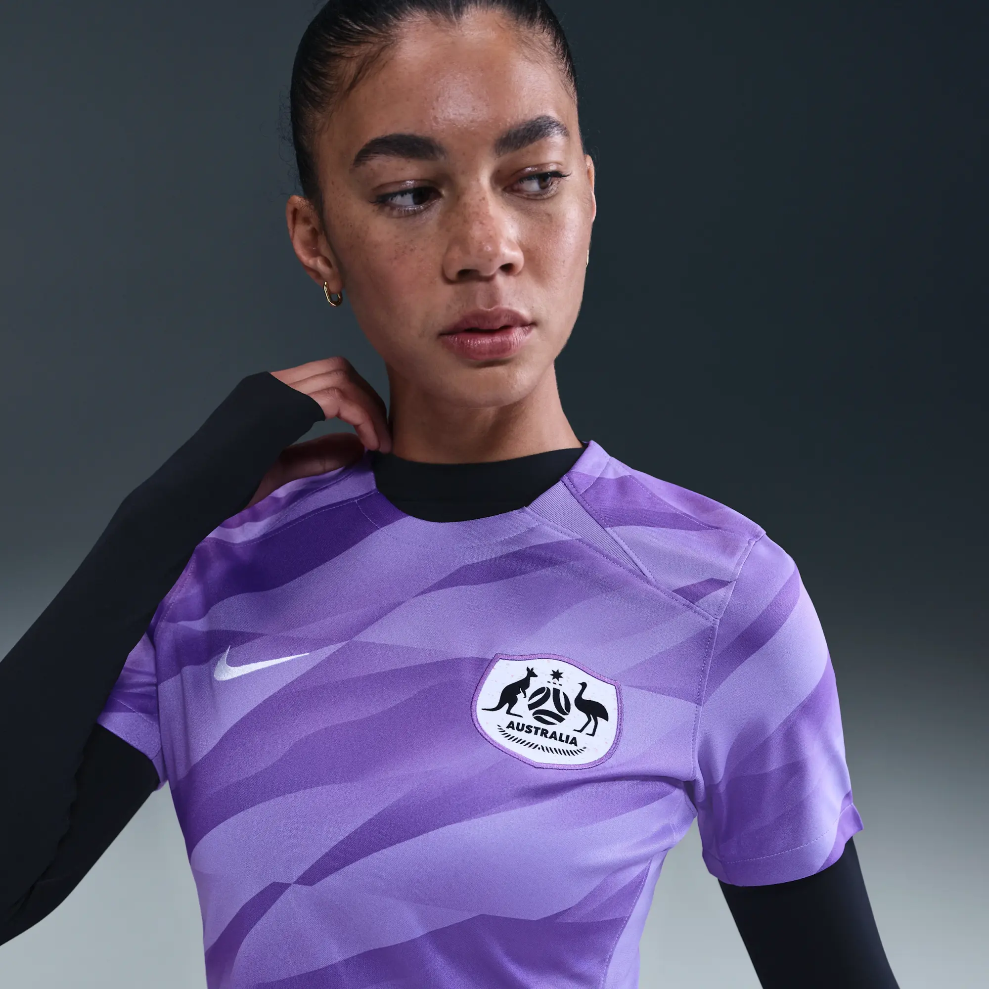 Australia 2024 Stadium Goalkeeper Women's Nike Dri-FIT Football Short-Sleeve Replica Shirt - Purple - Polyester