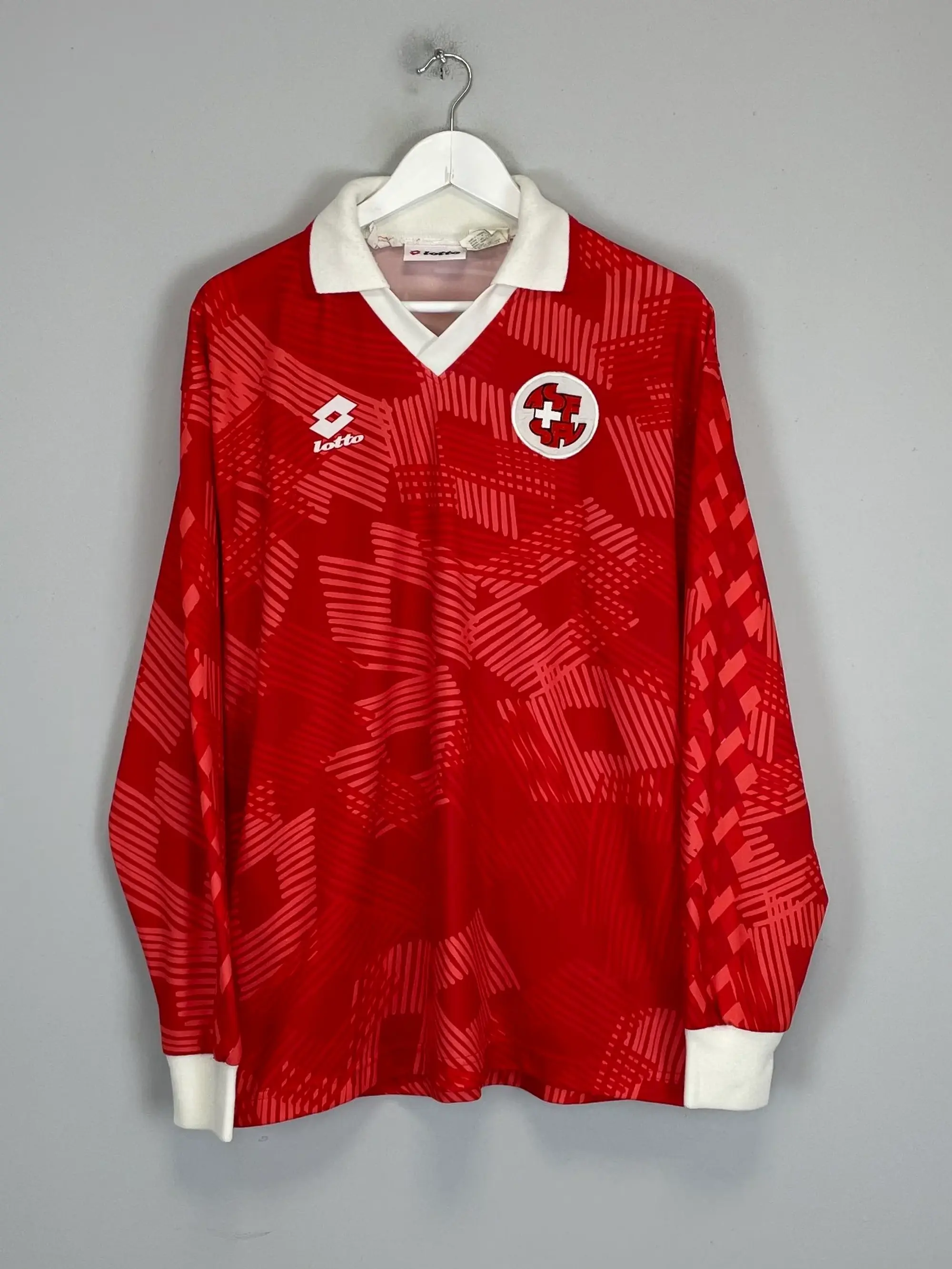 CULT KITS - 1993/94 SWITZERLAND #3 L/S *PLAYER ISSUE* HOME SHIRT (XL) LOTTO