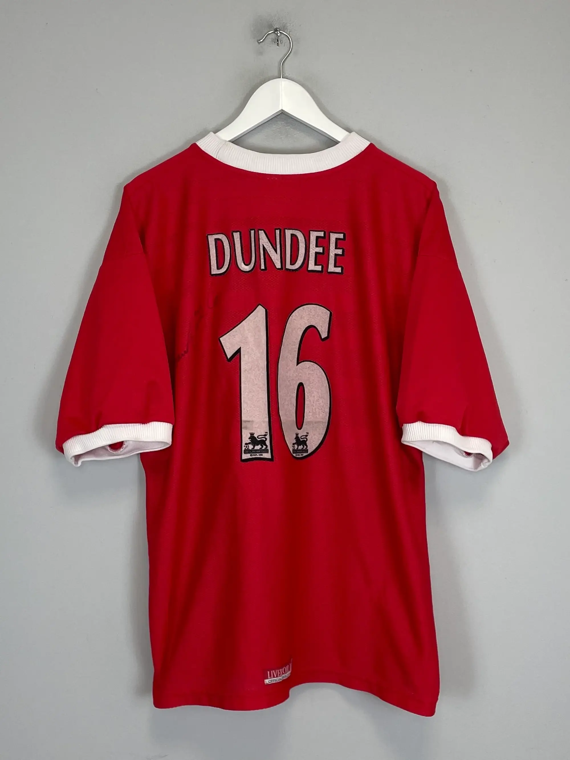 CULT KITS - 1998/00 LIVERPOOL DUNDEE #16 *SIGNED* HOME SHIRT (XL) REEBOK