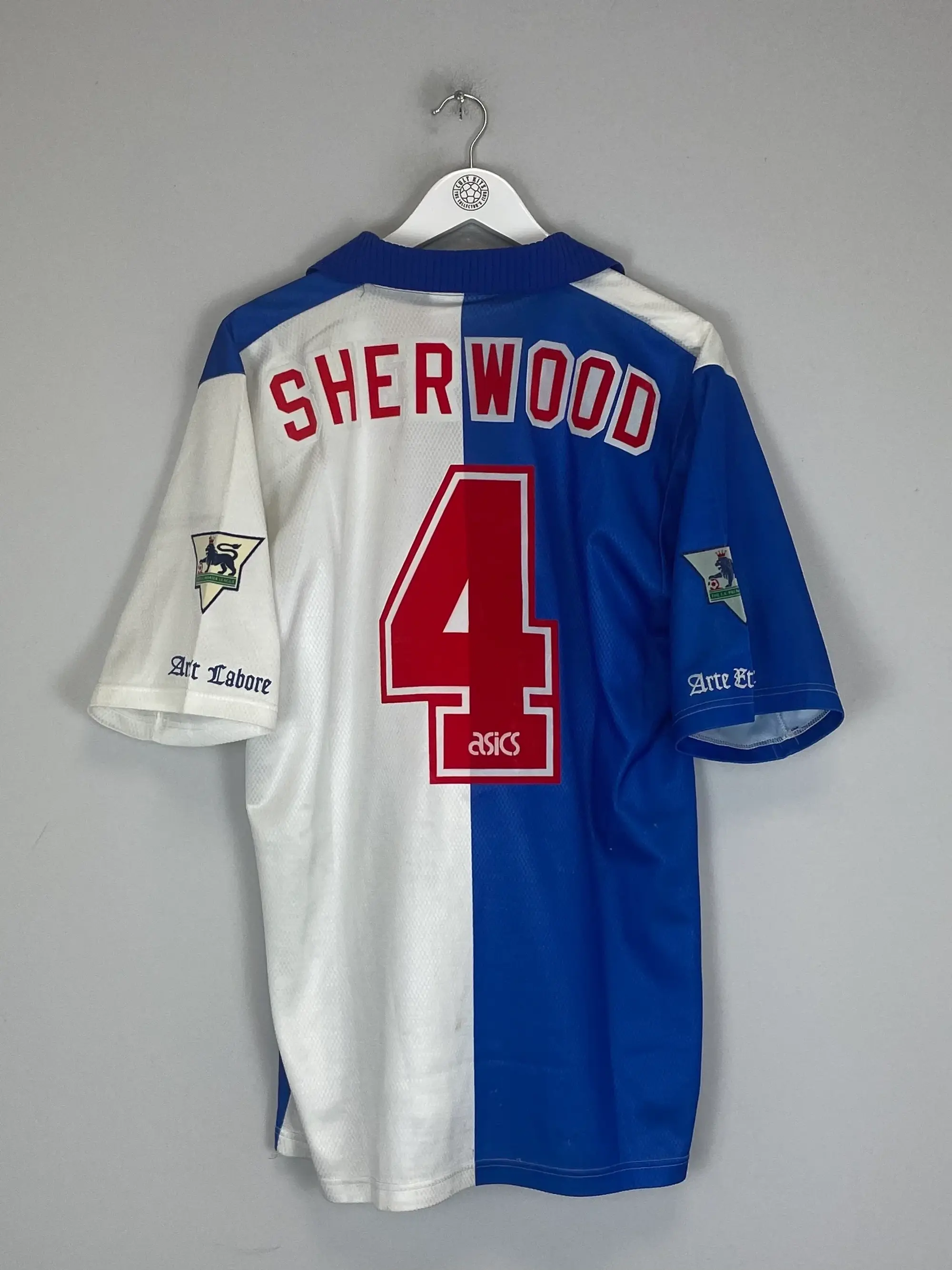 CULT KITS - 1995/96 BLACKBURN ROVERS SHERWOOD #4 HOME SHIRT (L) ASICS