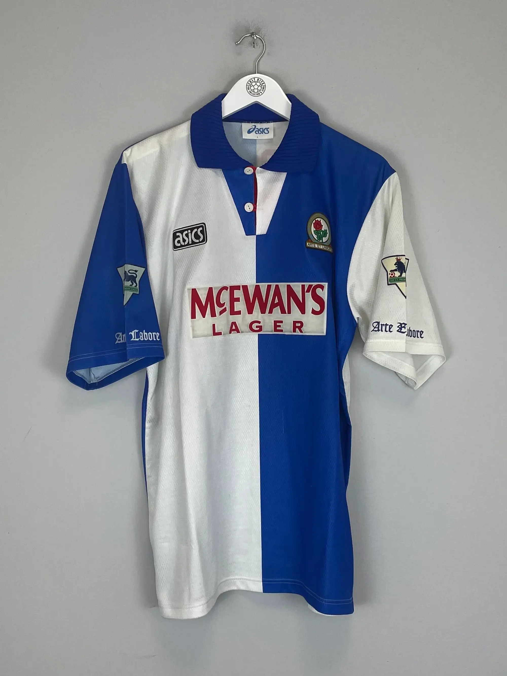 CULT KITS - 1995/96 BLACKBURN ROVERS SHERWOOD #4 HOME SHIRT (L) ASICS