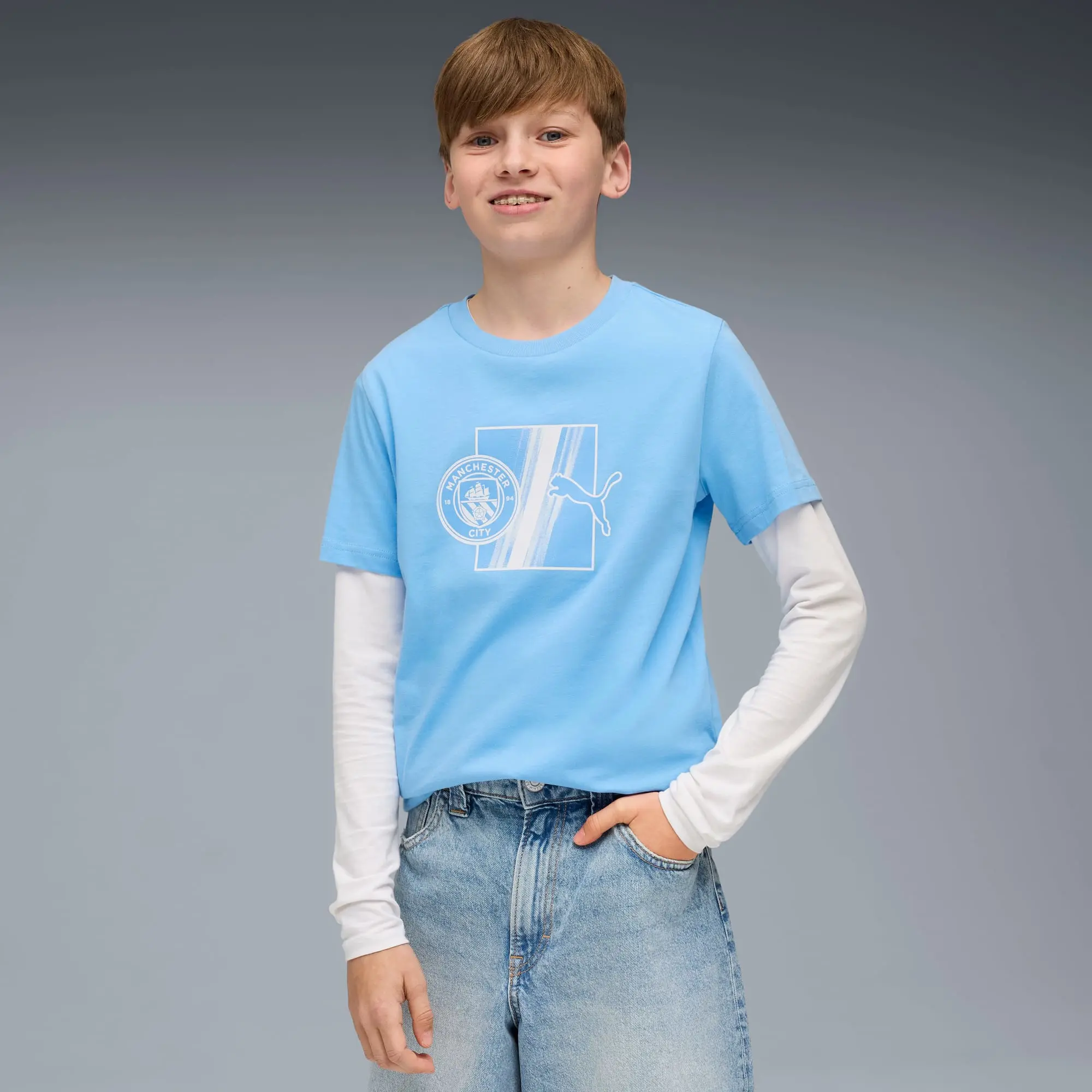 PUMA Manchester City Ftblculture T-Shirt Youth, Light Blue/White, size 11-12 Youth