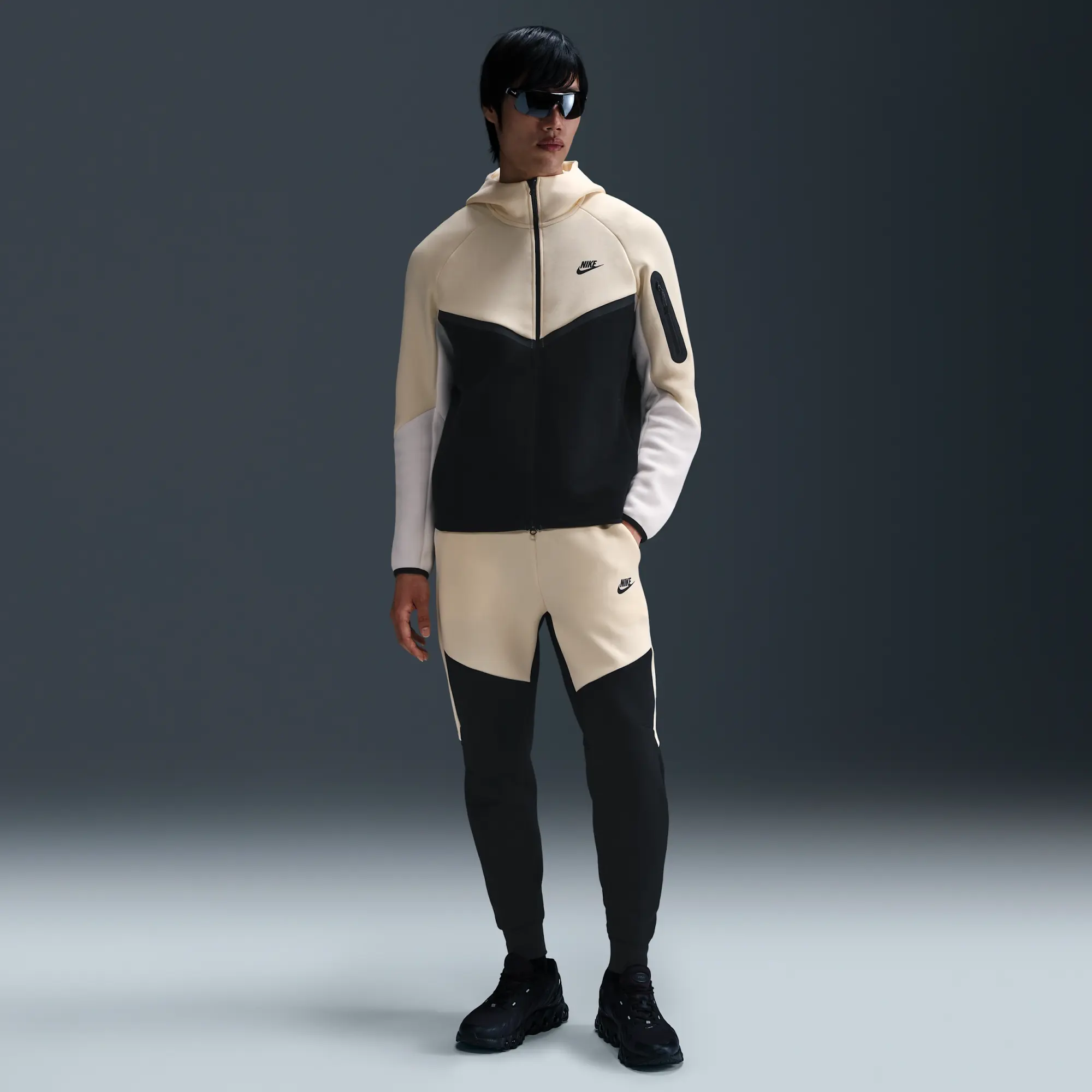 Nike Tech Men's Full-Zip Windrunner Hoodie - Brown - Cotton/Polyester