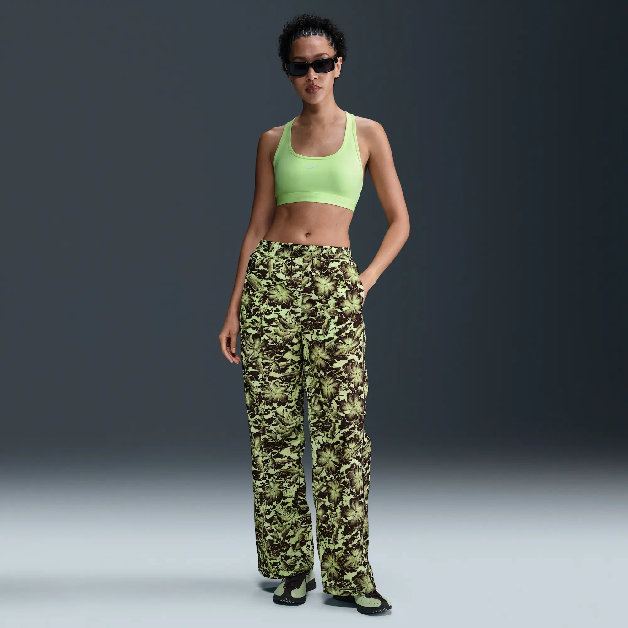 Nike Sportswear Windrunner Women's UV Protection Mid-Rise Woven Printed Trousers - Yellow - Nylon