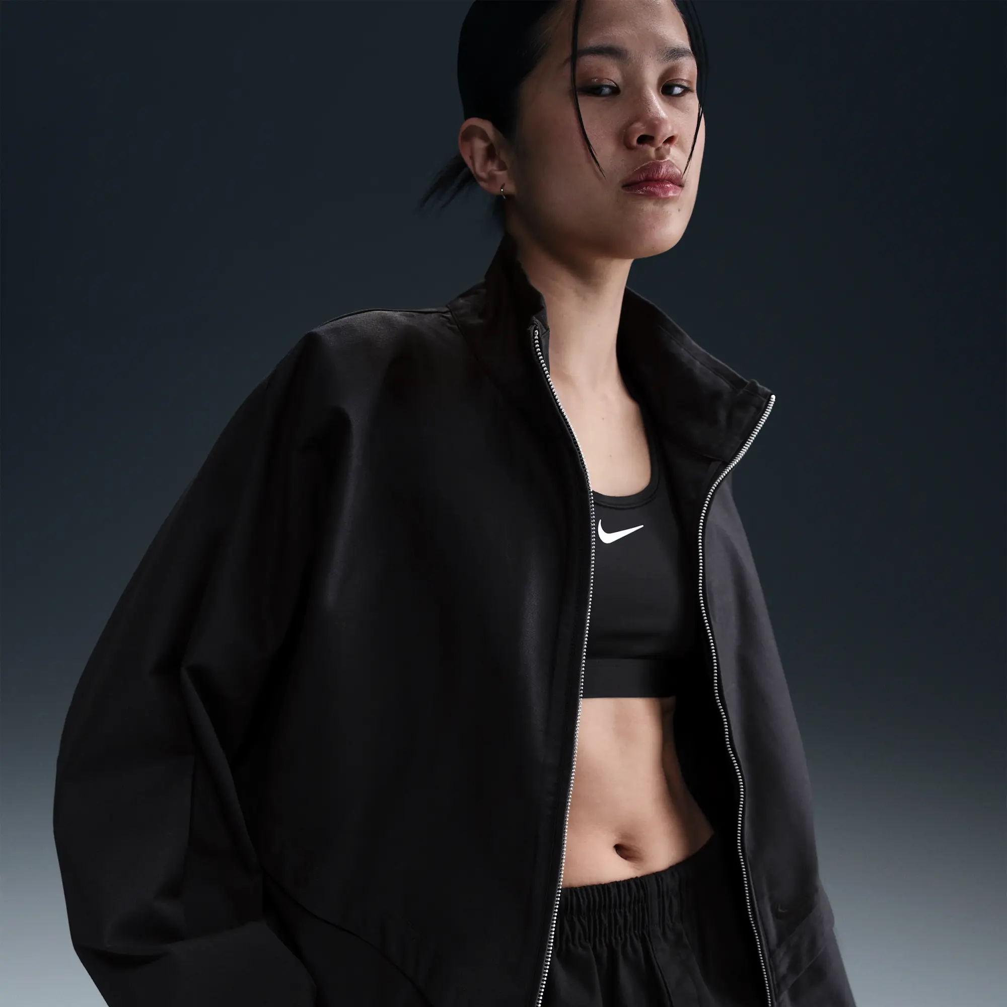 Nike Sportswear Collection Women's Oversized Windrunner Twill Jacket - Black - Cotton/Polyester/Elastane