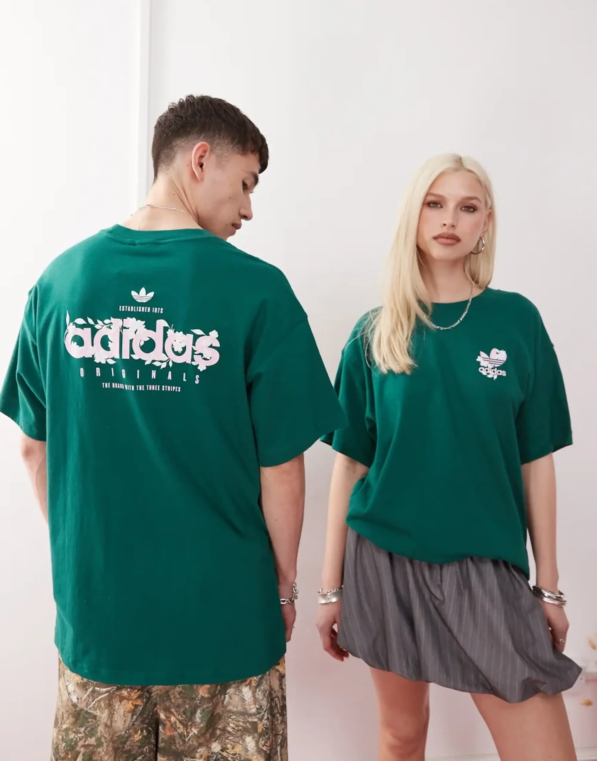 Adidas Originals T-Shirt With Floral Graphic In Green