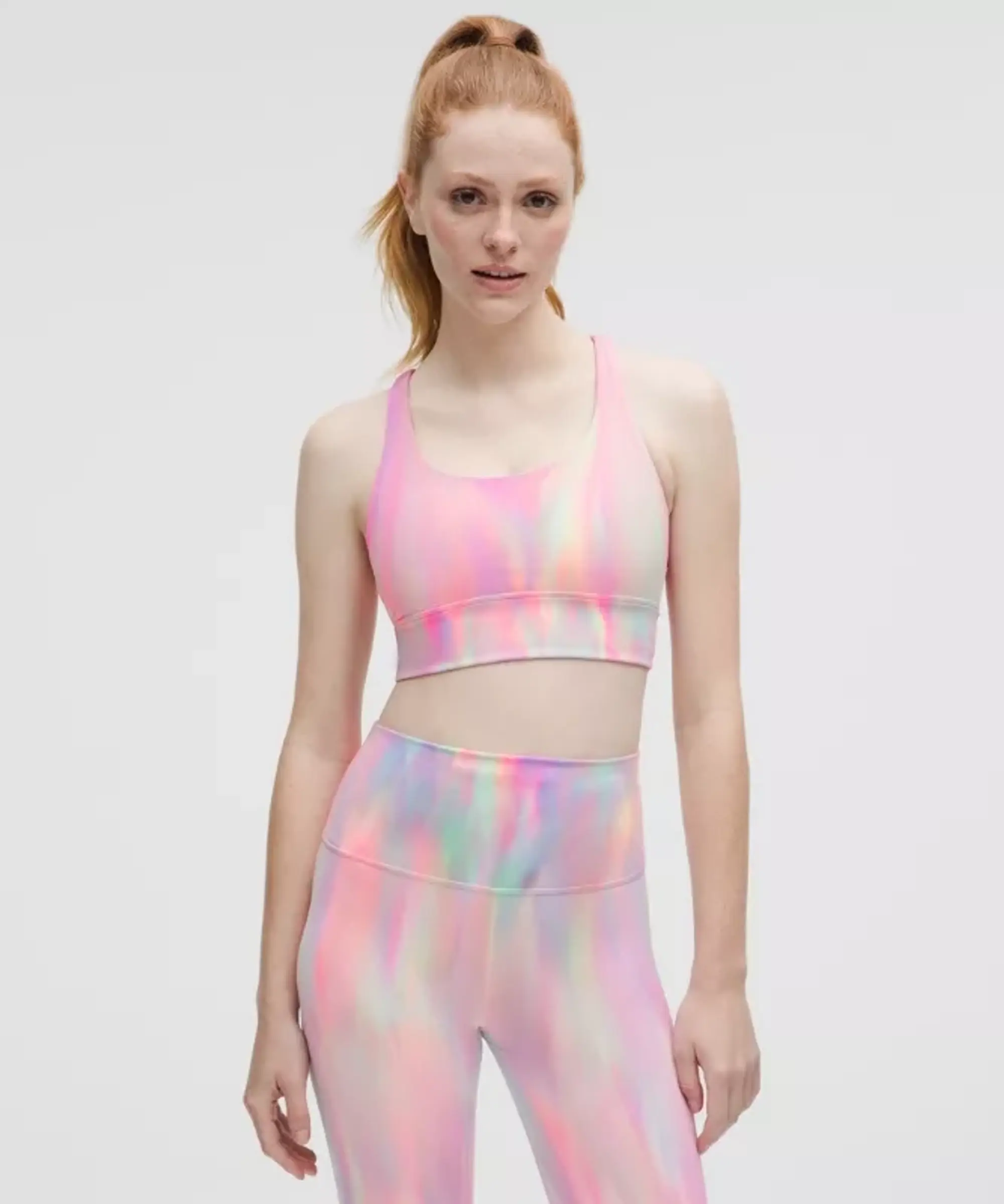 lululemon – Women's Energy Longline Sports Bra Medium Support, B-D Cups Wash – Color Pink – Size 10